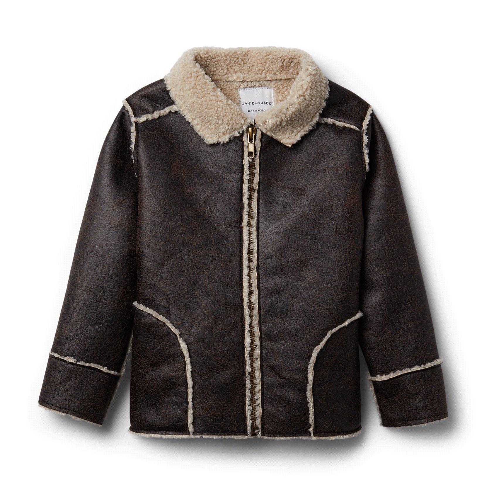 Faux Leather Sherpa Trim Jacket image number 0