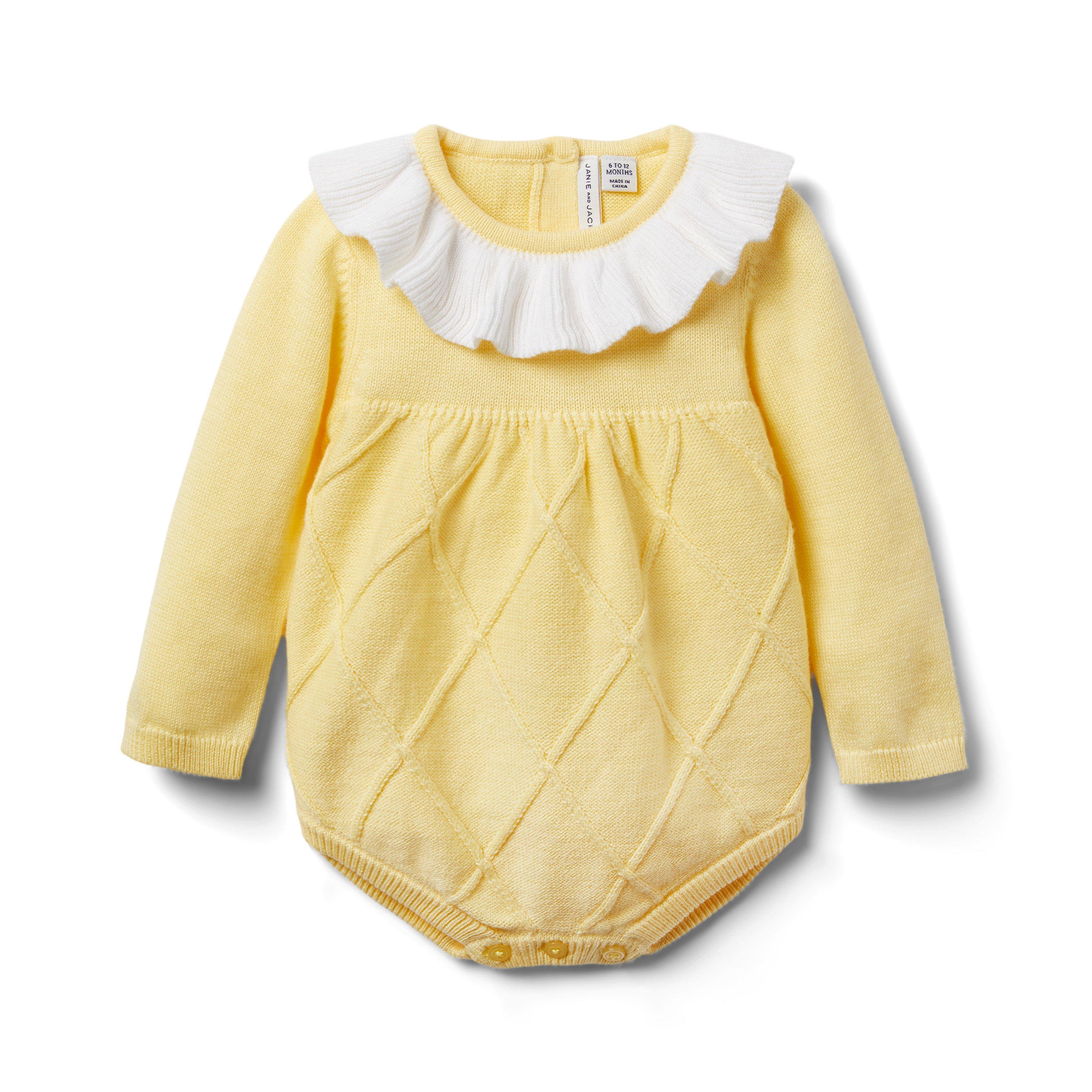 Newborn A Bit Of Butter Baby Cable Knit Ruffle Collar Romper by Janie