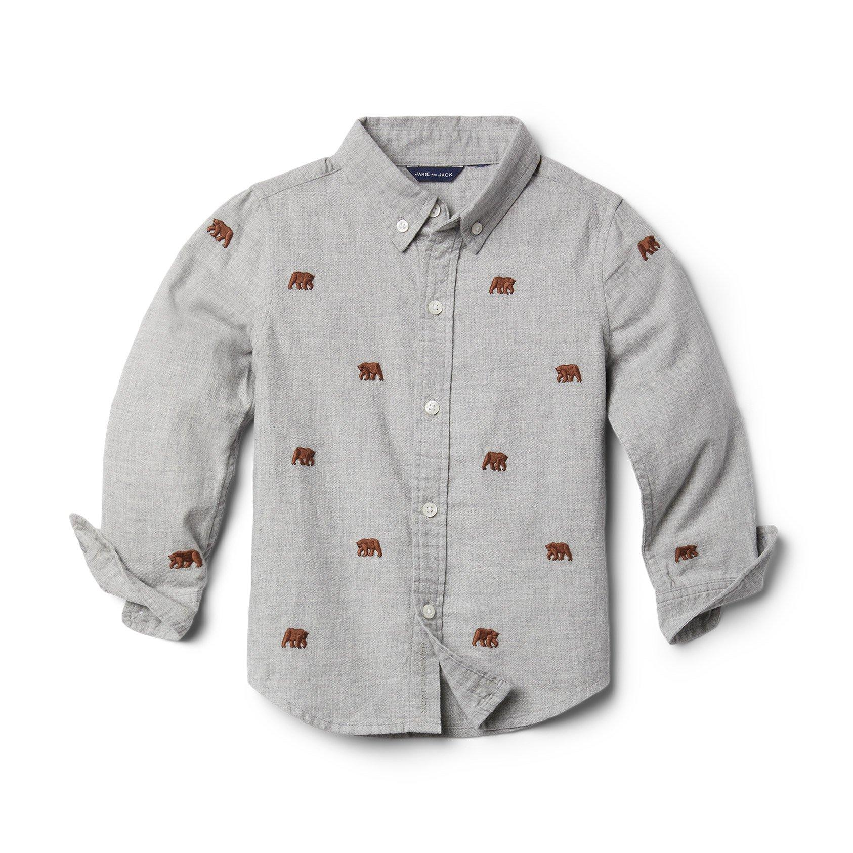 Embroidered Bear Brushed Twill Shirt