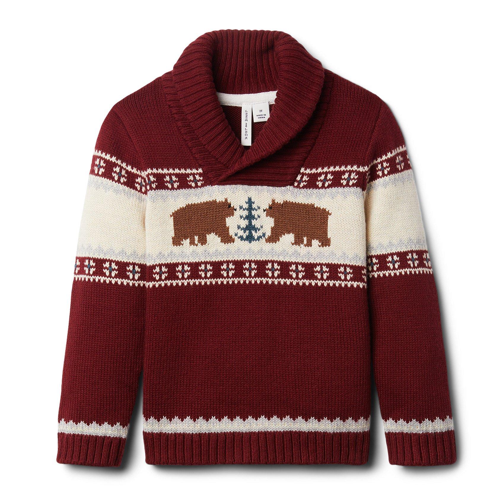 Fair Isle Bear Shawl Collar Sweater