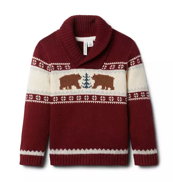 Fair Isle Bear Shawl Collar Sweater
