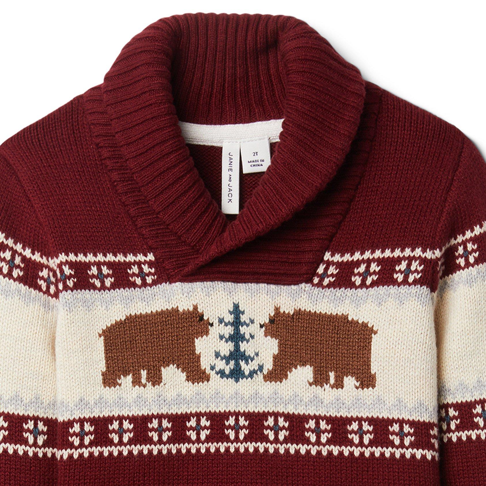 Fair Isle Bear Shawl Collar Sweater image number 2