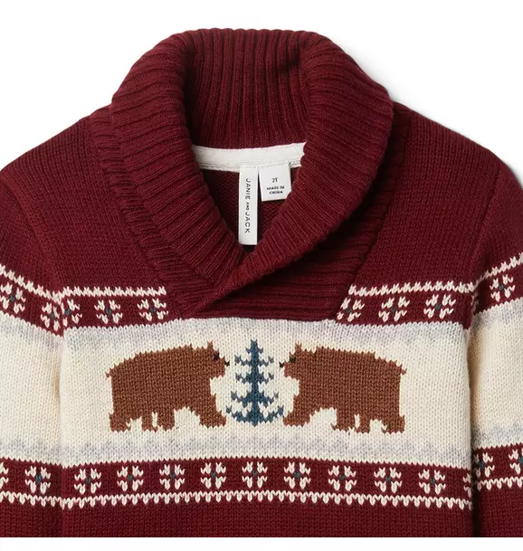Fair Isle Bear Shawl Collar Sweater image number 2