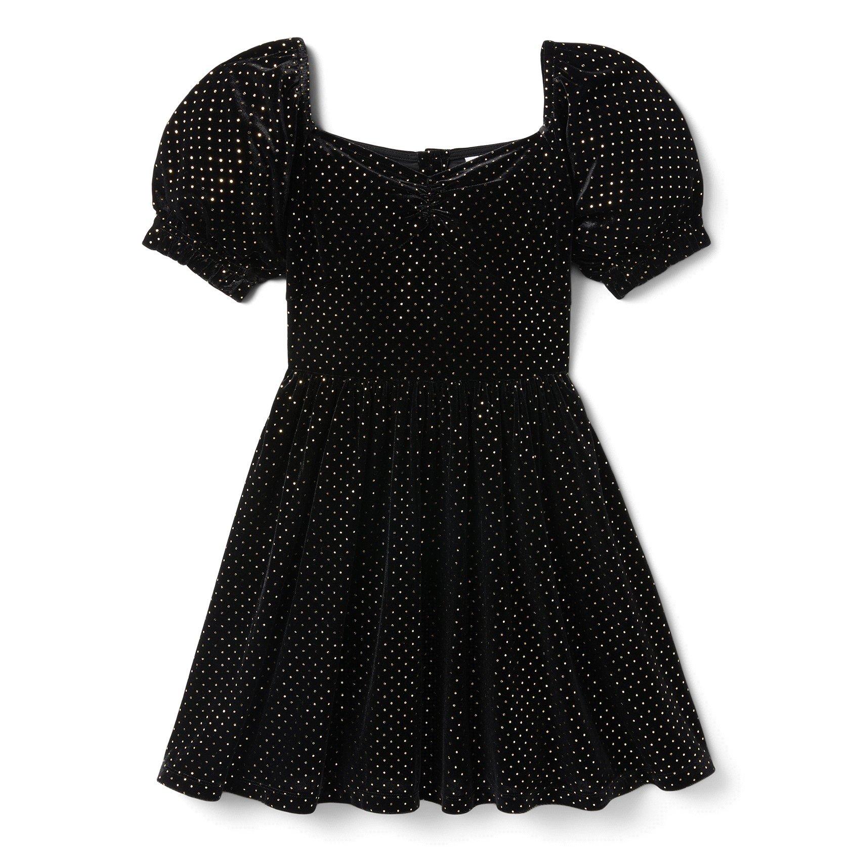 Tween JJ Black Metallic Dot Velvet Puff Sleeve Dress by Janie and Jack