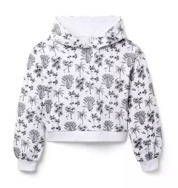 Palm Toile Cropped Hooded Sweatshirt