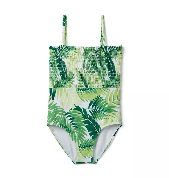 Palm Leaf Smocked Swimsuit