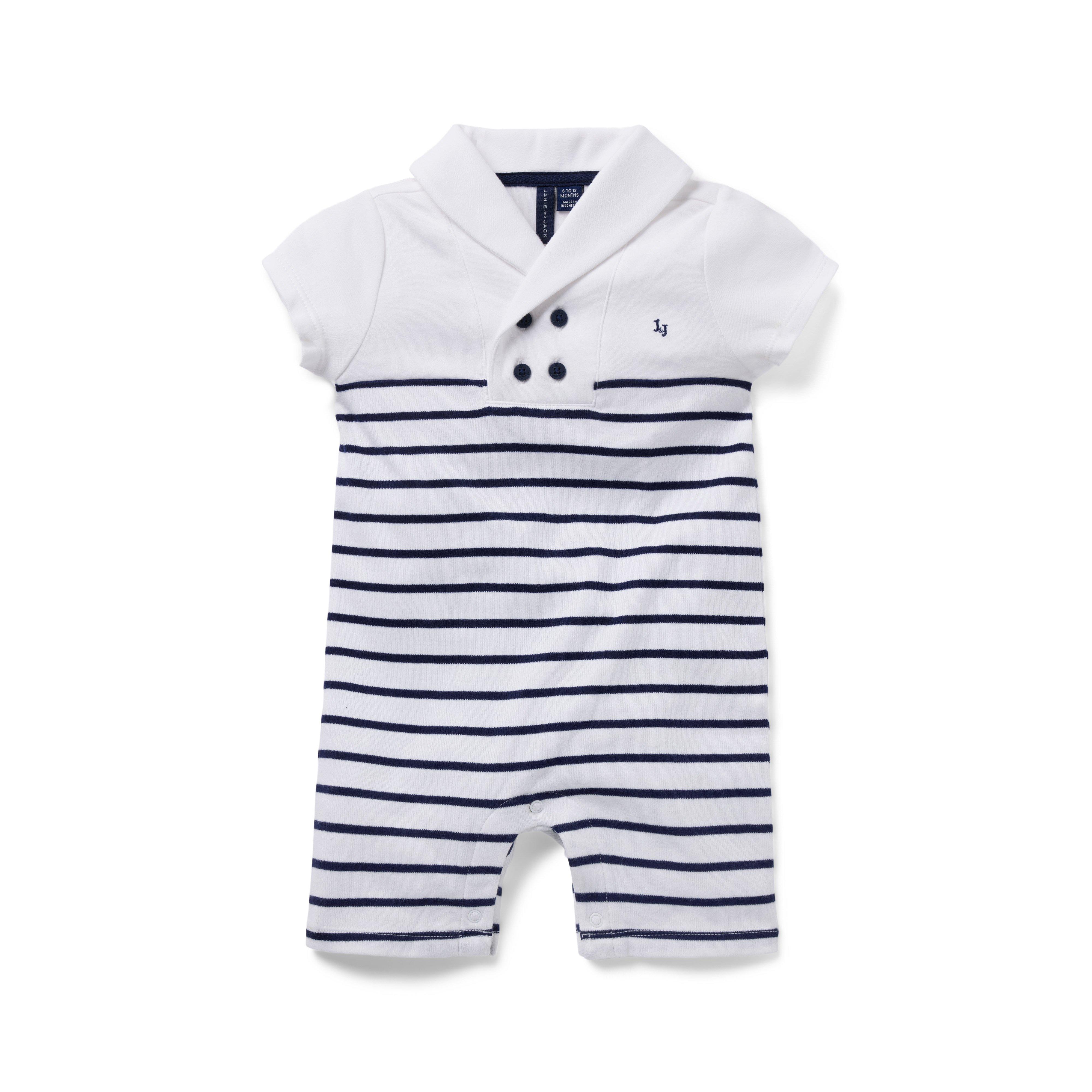 JANIE AND JACK（ジャニーアンドジャック）のBABY STRIPED SHAWL COLLAR ROMPER。アメリカ発の高級子供服ブランド、ジャニーアンドジャック