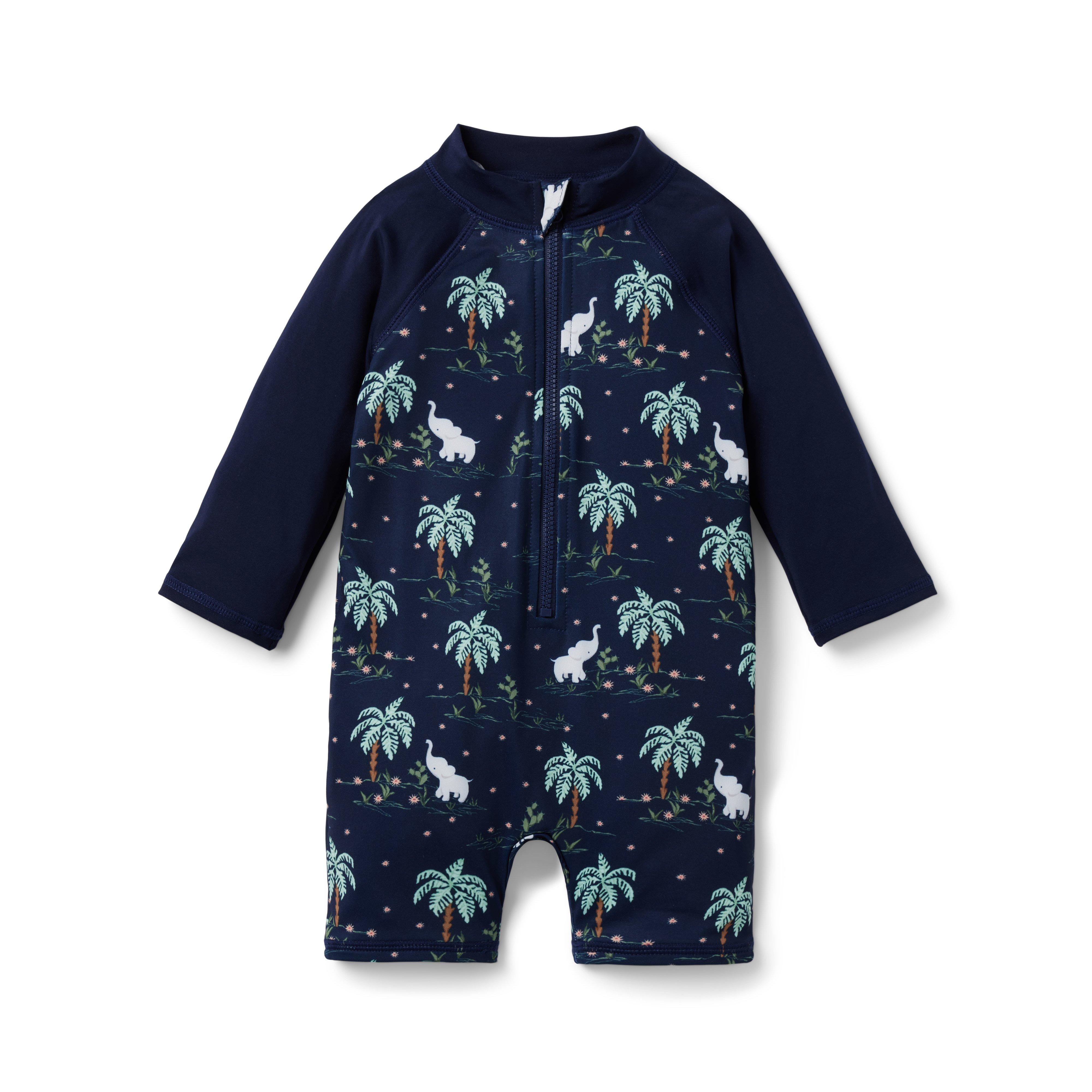 Baby Elephant Palm Tree Recycled Rash Guard image number 0