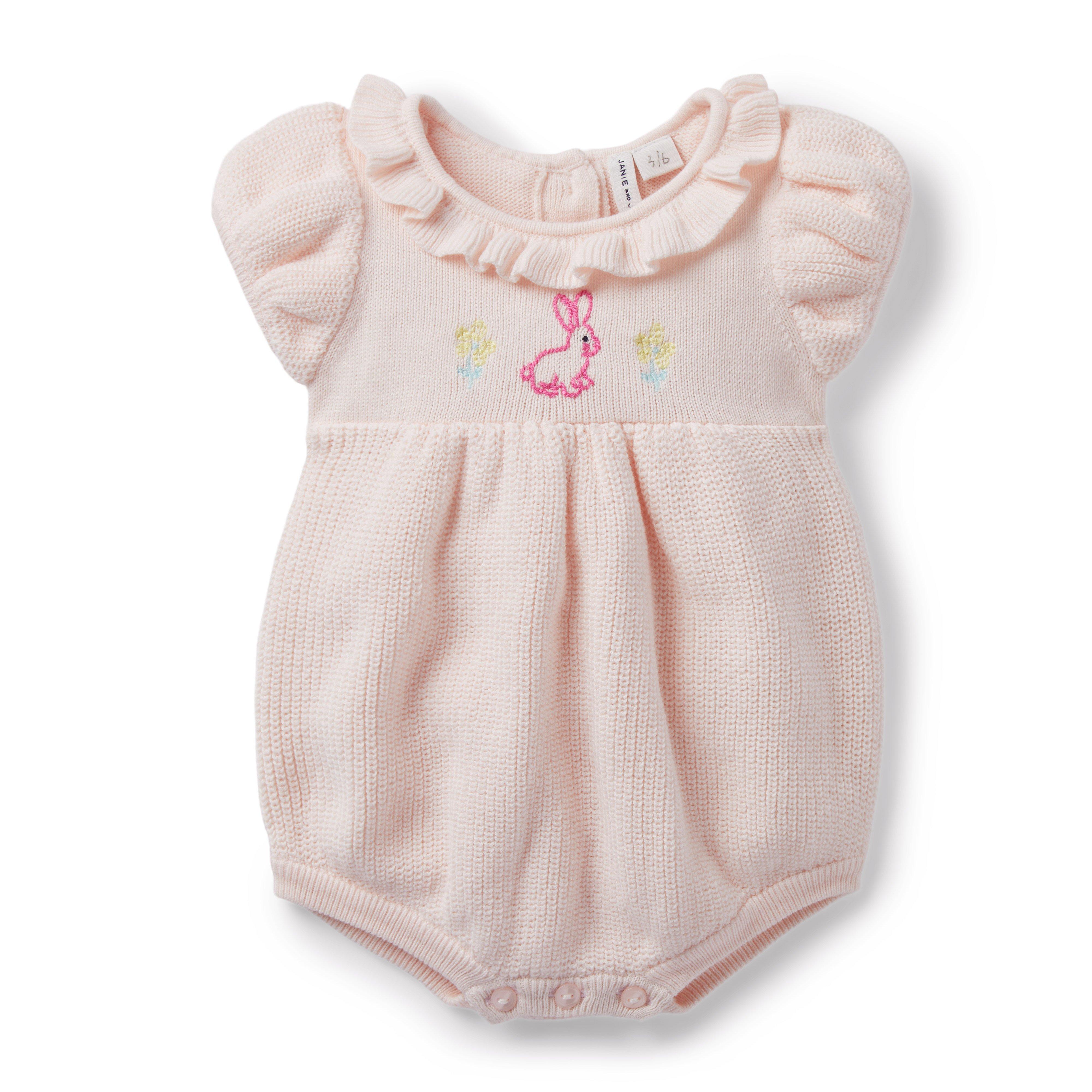 Baby Embroidered Bunny Sweater Romper image number 0