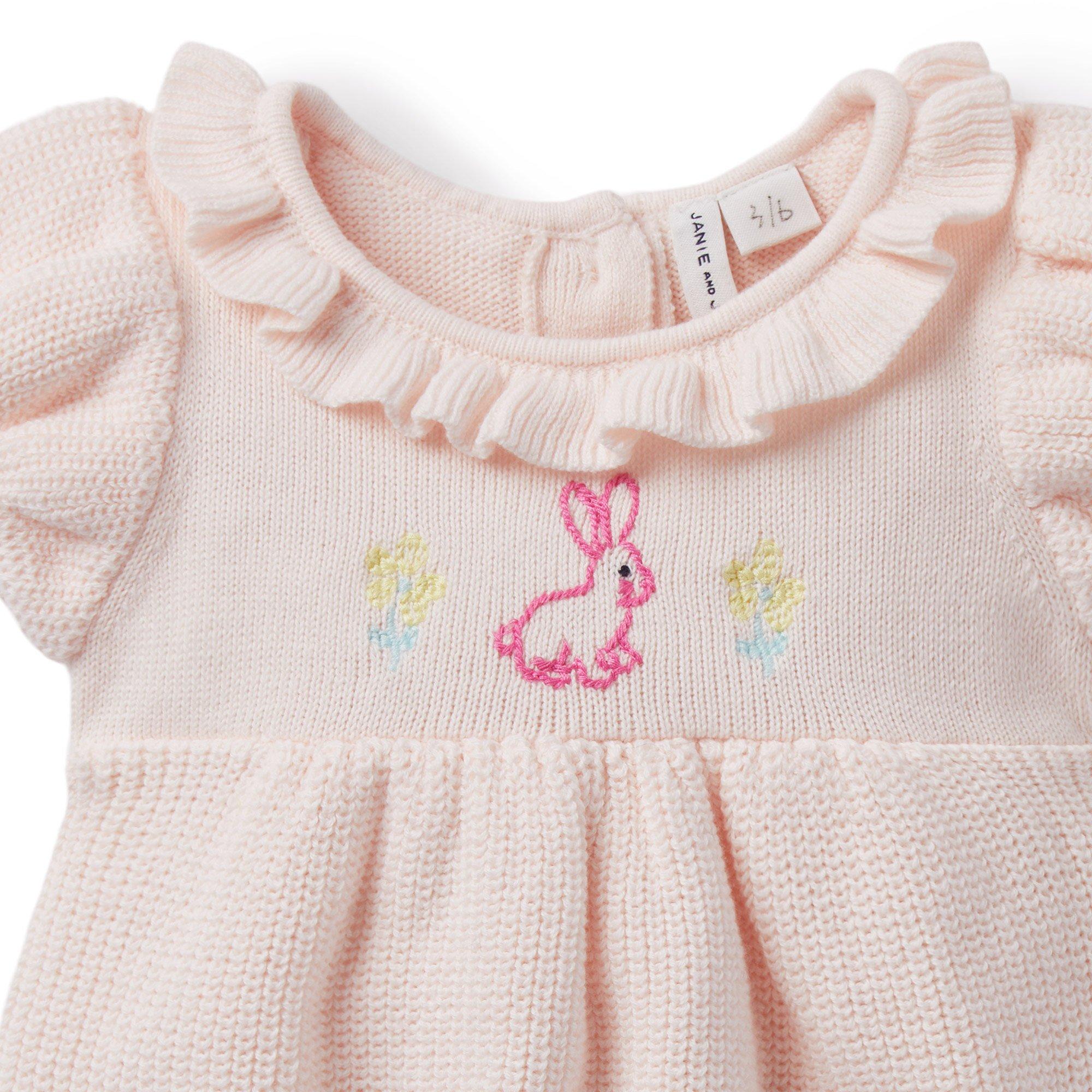 Baby Embroidered Bunny Sweater Romper image number 2