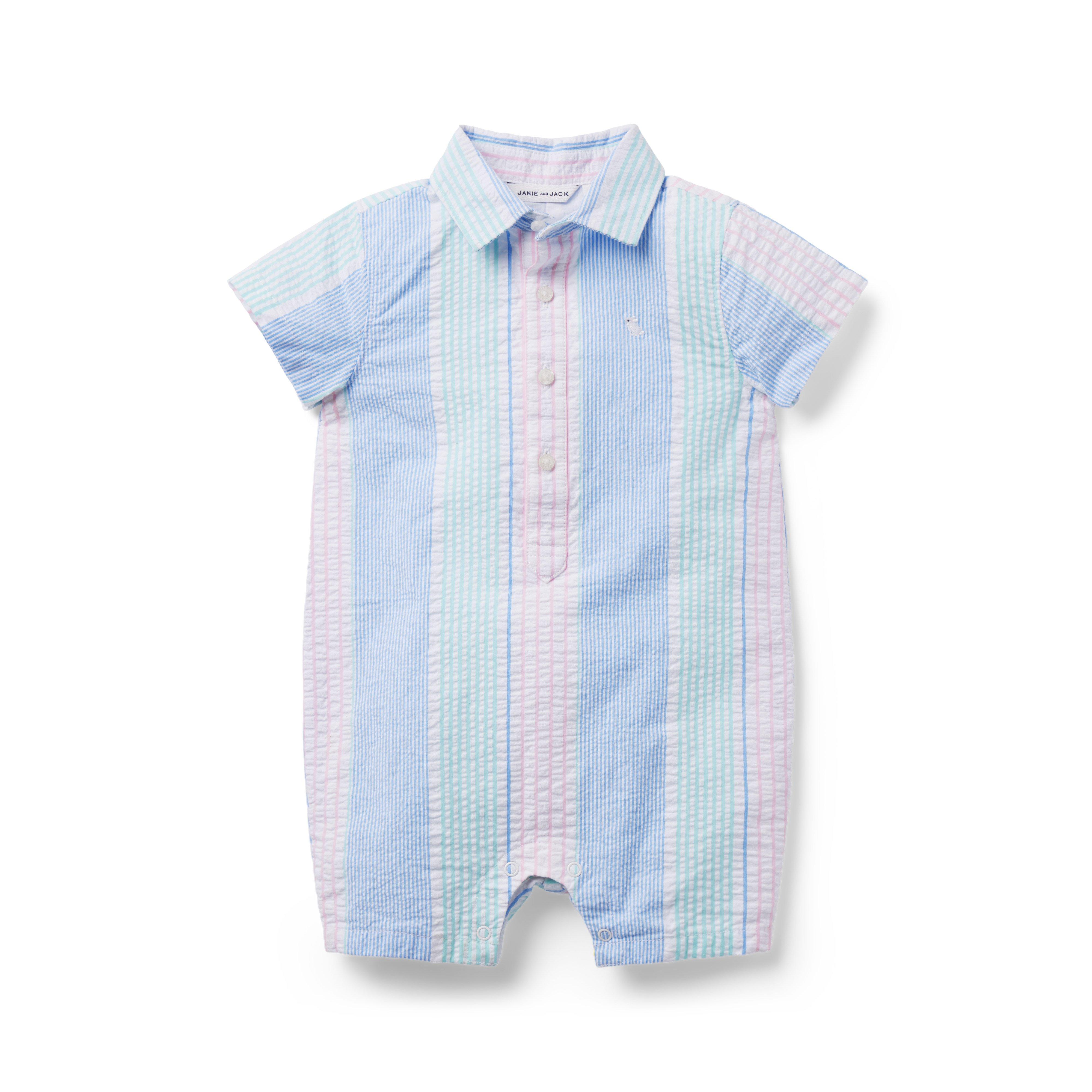 Baby Striped Seersucker Romper image number 0