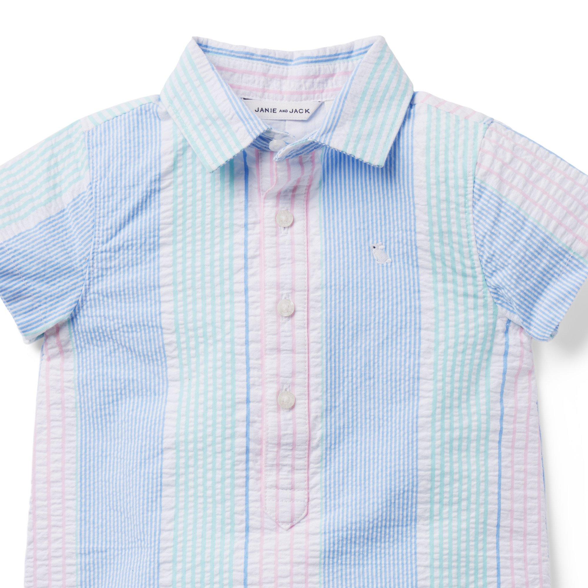 Baby Striped Seersucker Romper image number 3