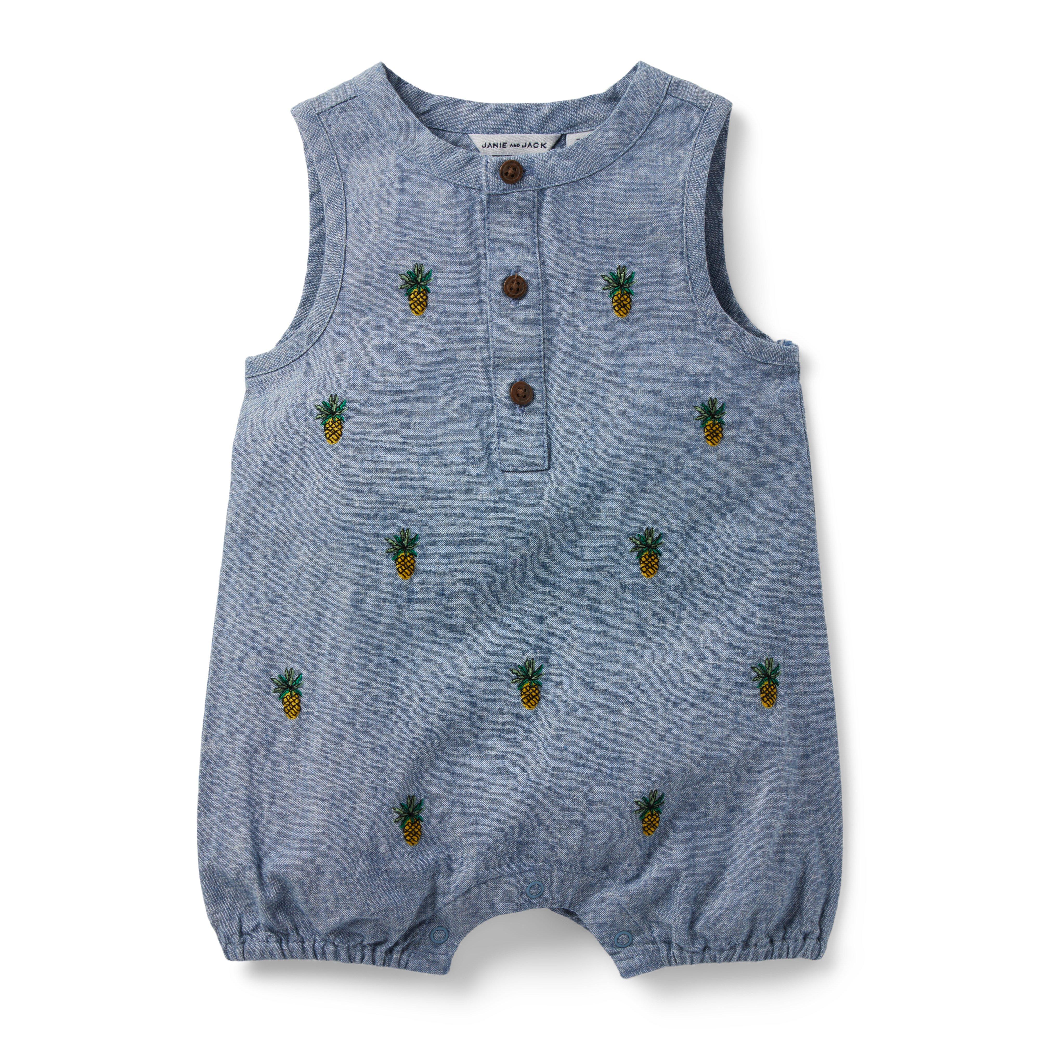 Baby Embroidered Pineapple Linen Romper image number 0