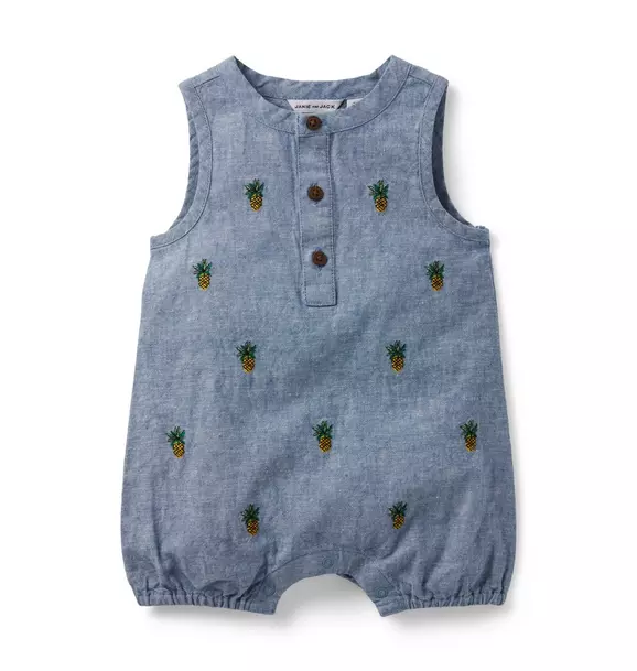 Baby Embroidered Pineapple Linen Romper