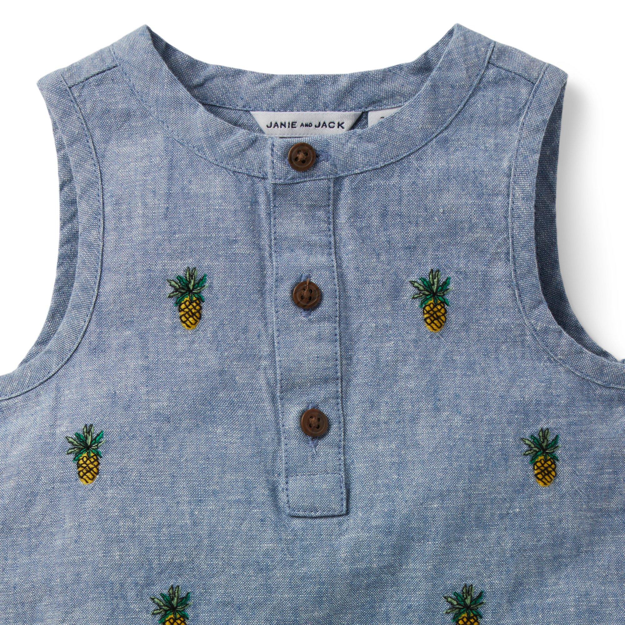 Baby Embroidered Pineapple Linen Romper image number 2