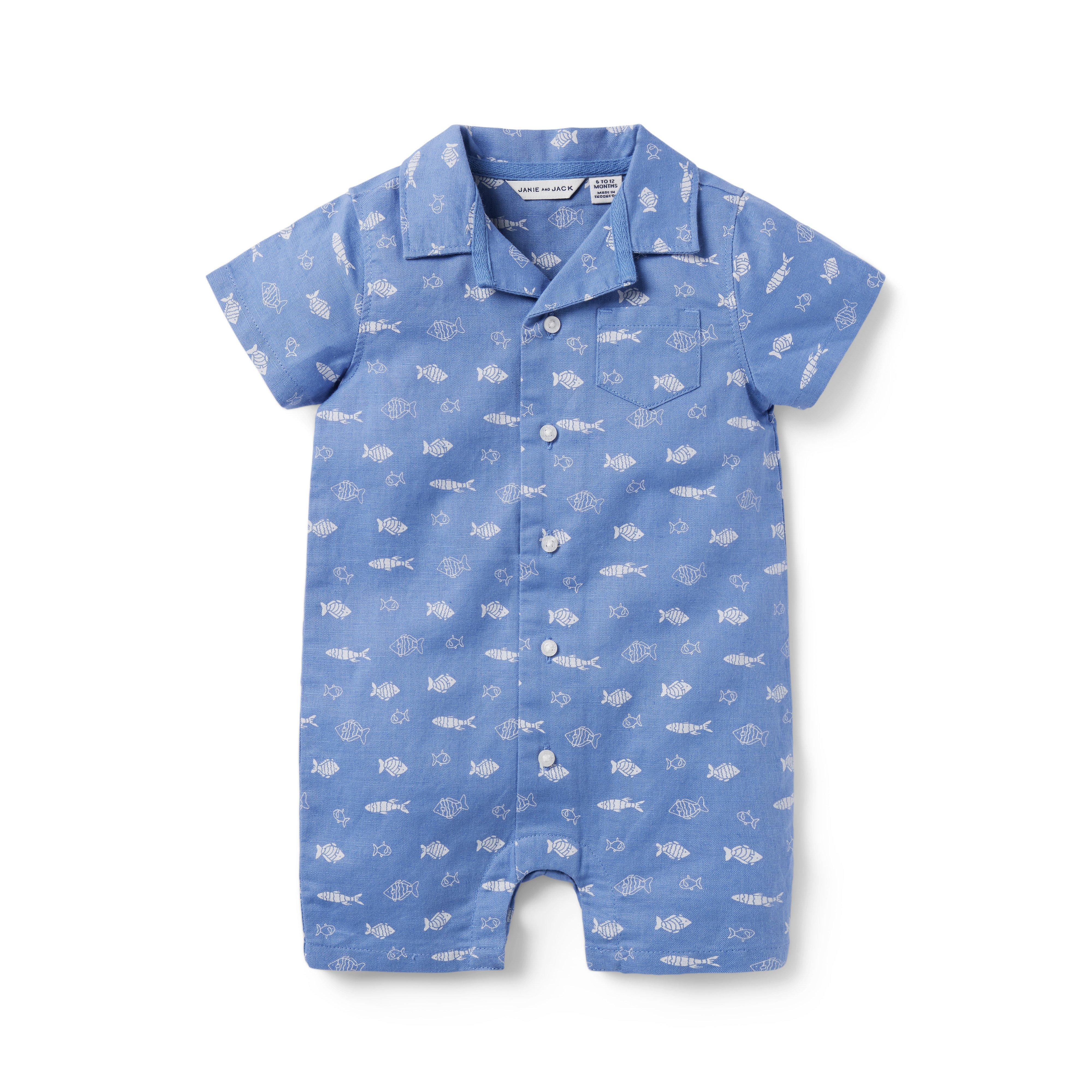 Baby Fish Collared Linen Romper image number 0