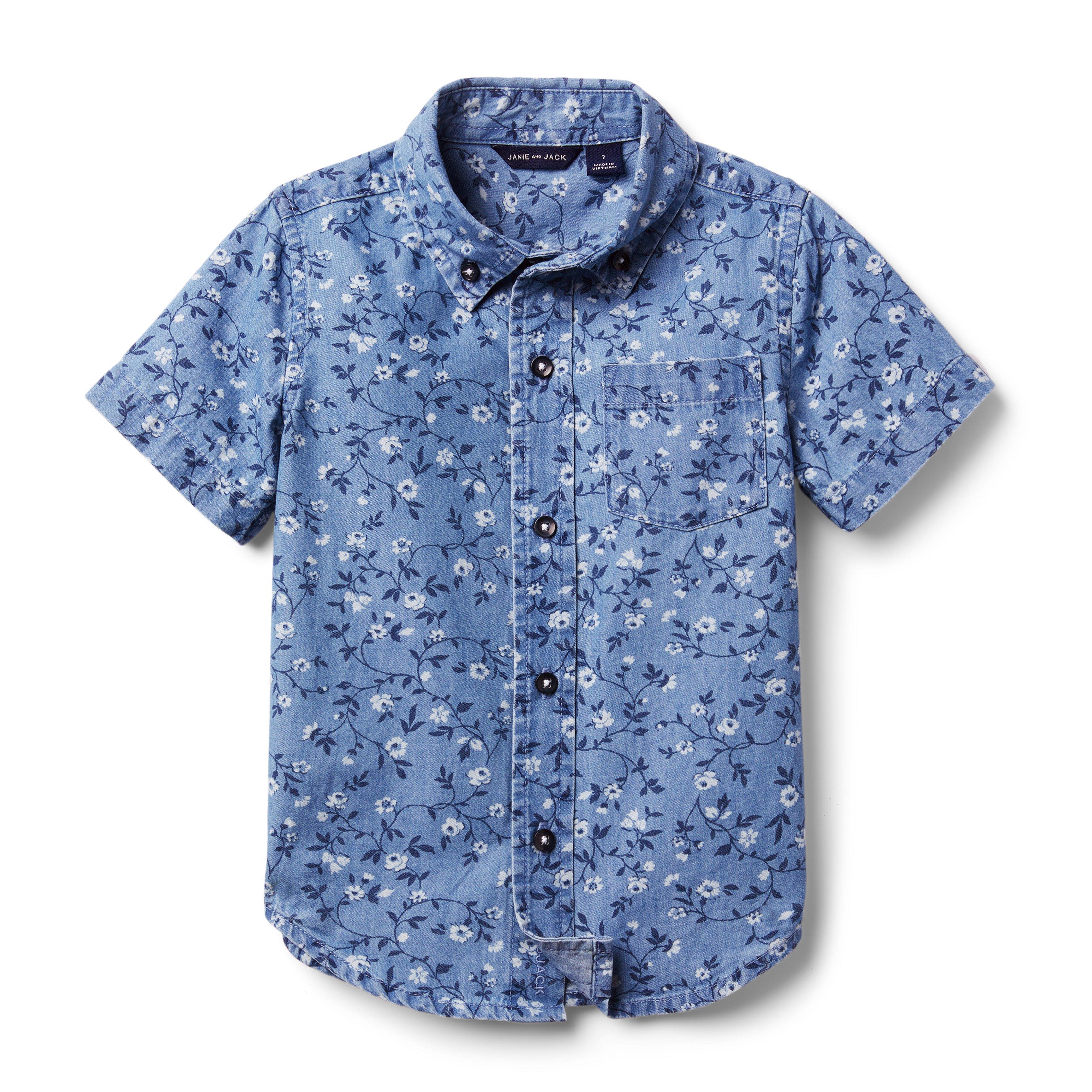 Boy Carolina Blue Floral Ditsy Floral Chambray Shirt by Janie and Jack