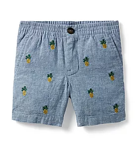 Embroidered Pineapple Linen Short