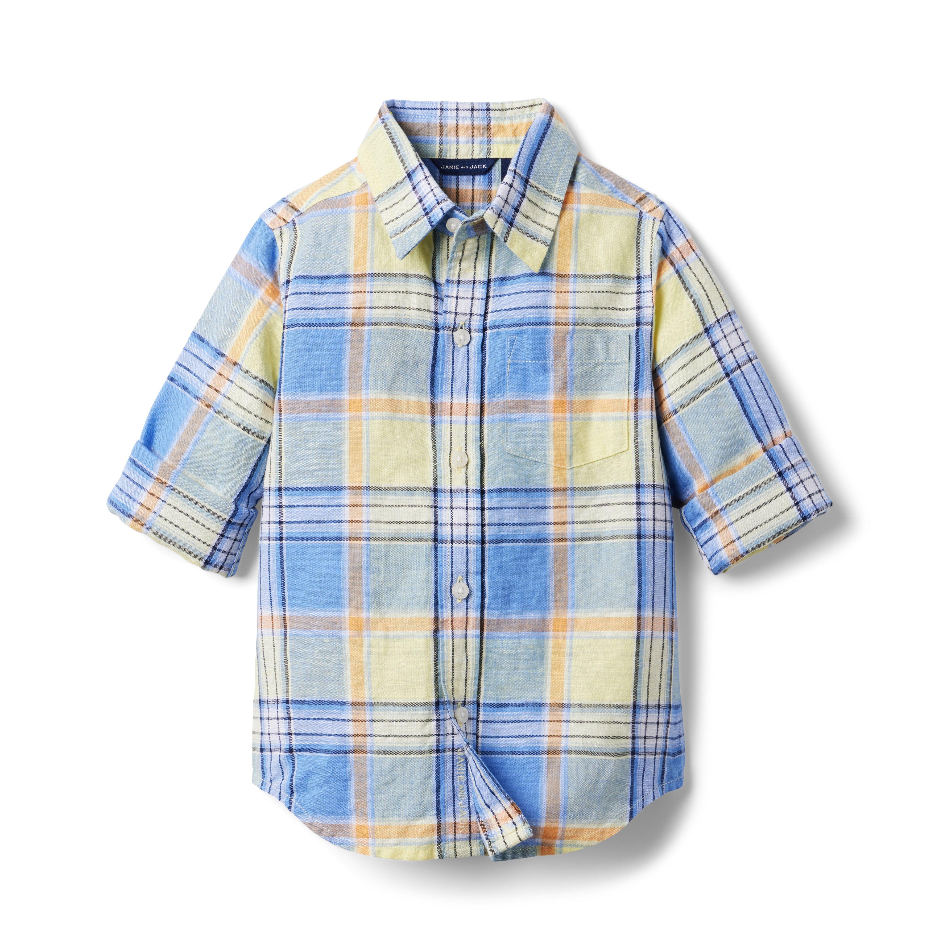 Plaid Linen Roll-Cuff Shirt