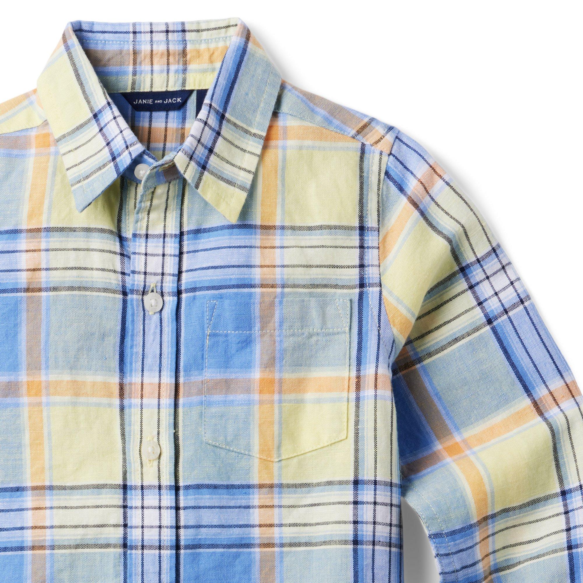 Plaid Linen Roll-Cuff Shirt image number 3