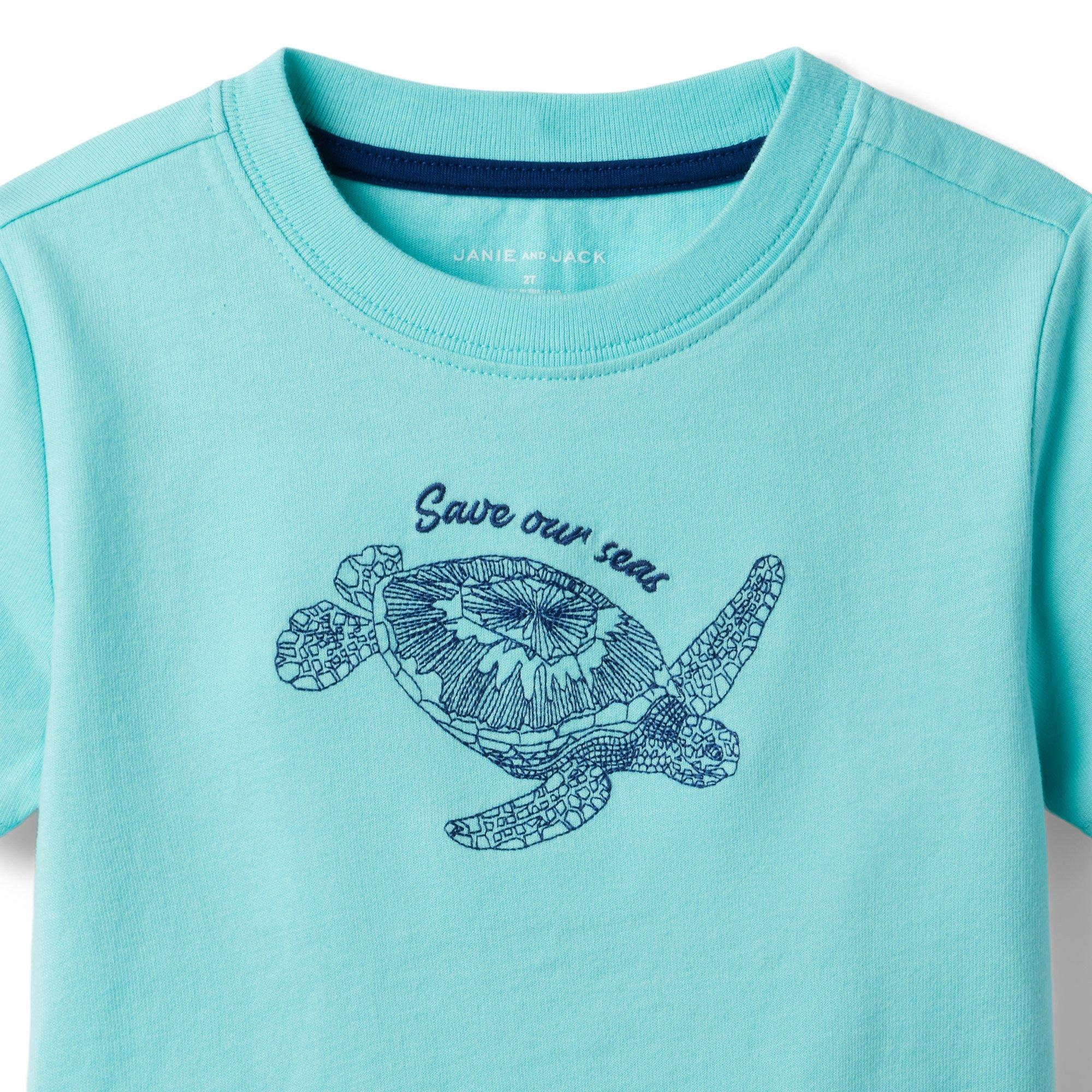 NEW W/O TAG JANIE AND JACK 4T 2013 TURTLE/FISH WHITE/GREEN BOY 100% COTTON  SHIRT