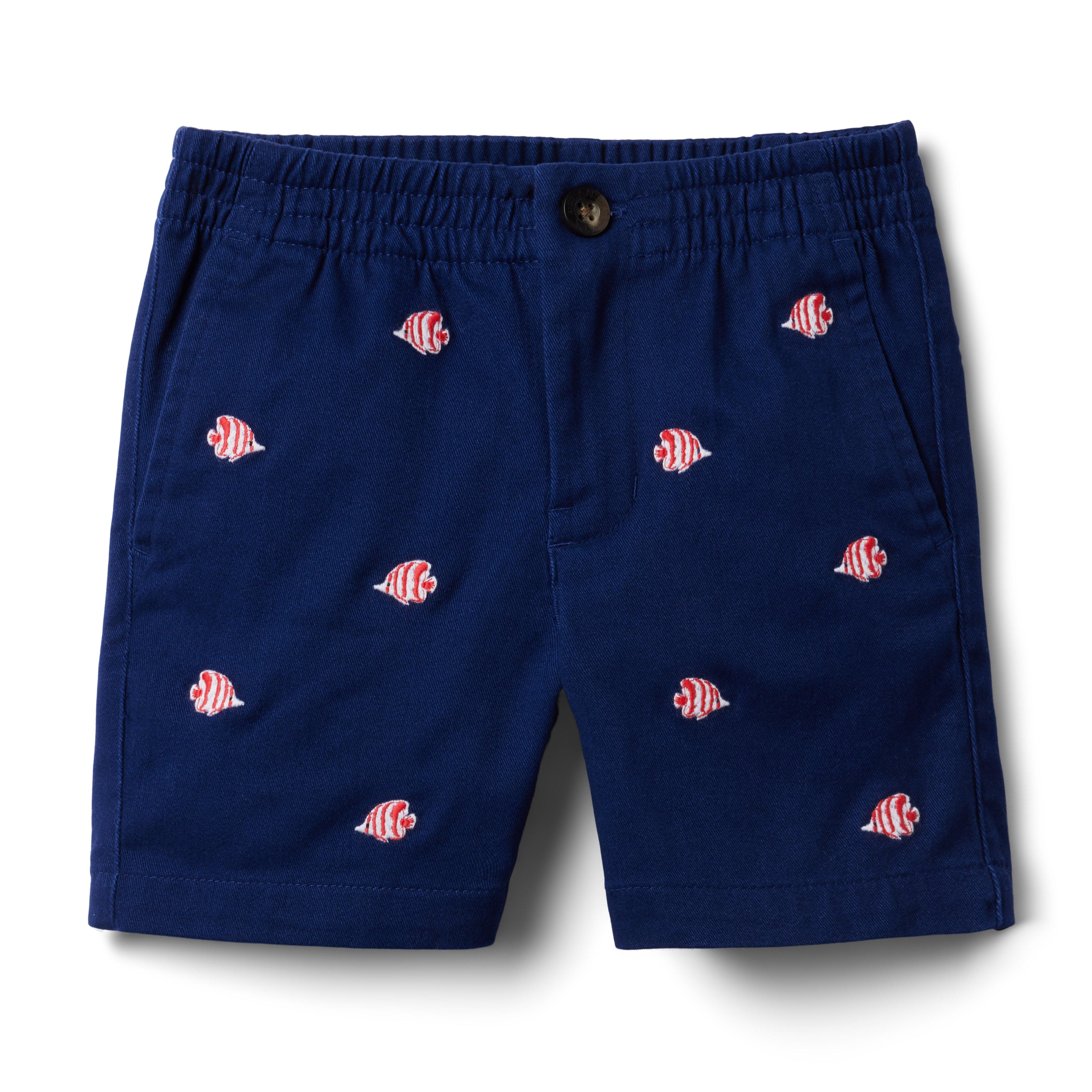 Embroidered Fish Twill Short