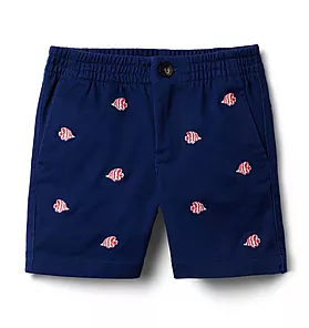 Embroidered Fish Twill Short