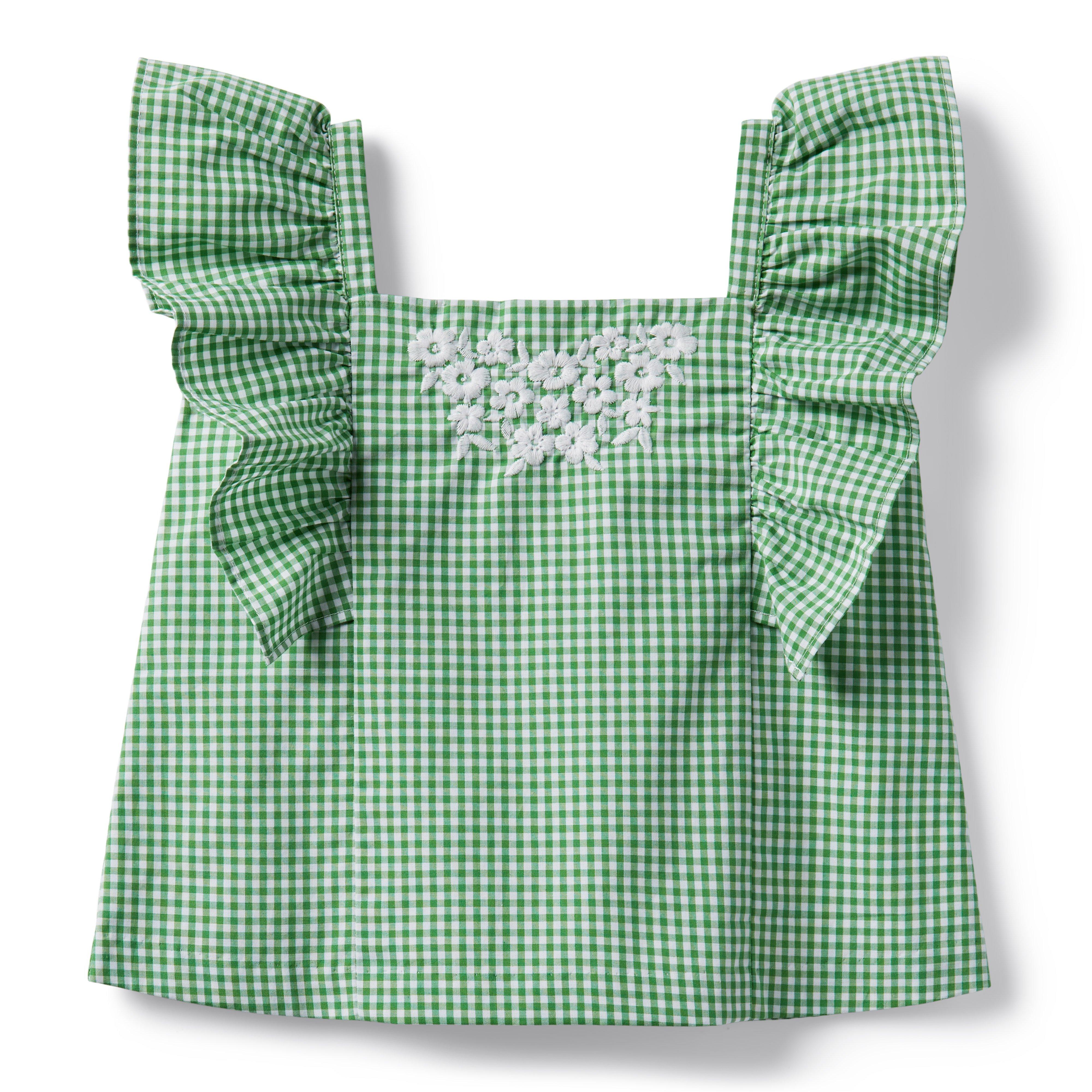 Gingham Cropped Ruffle Shoulder Top image number 0