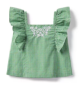 Gingham Cropped Ruffle Shoulder Top