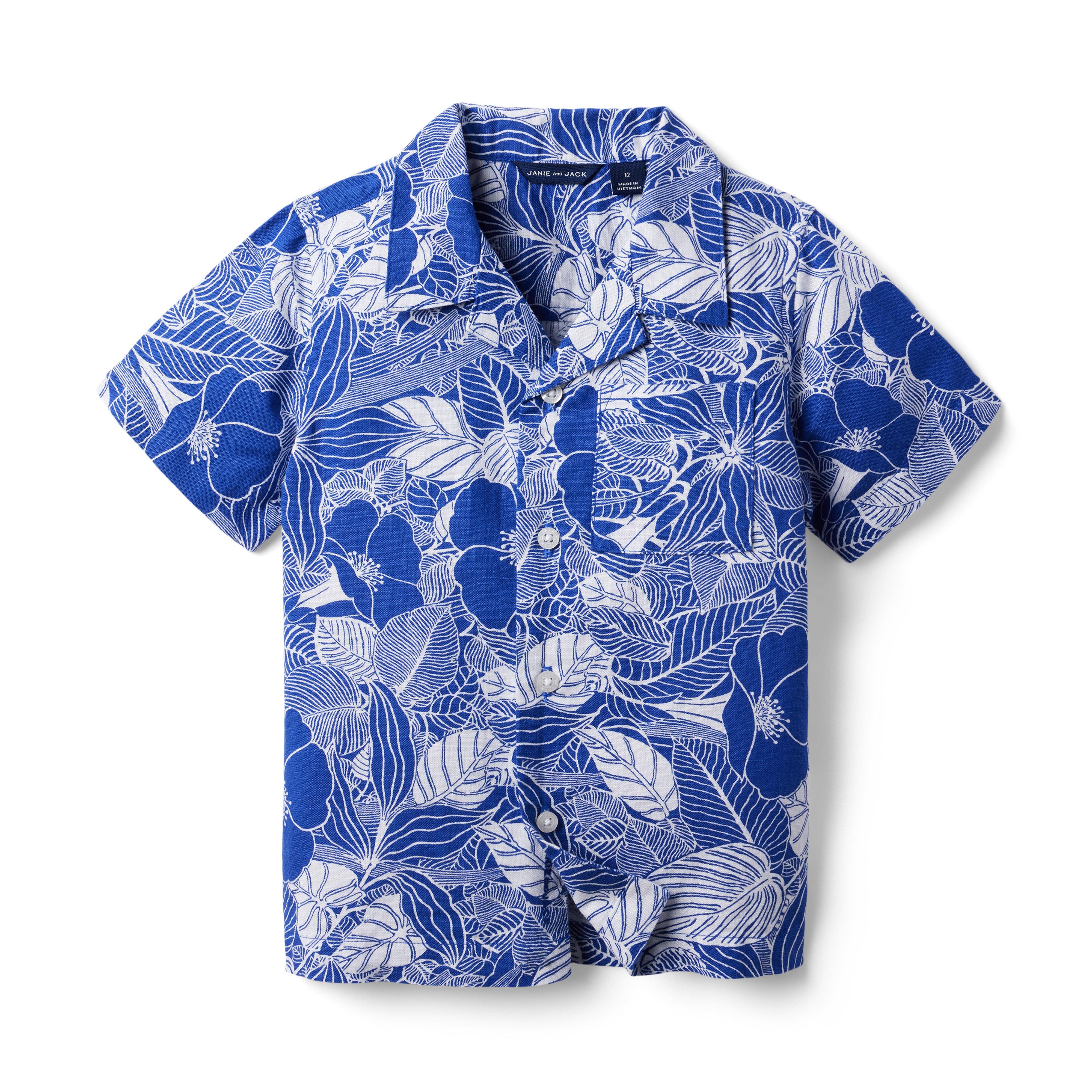 Tropical Leaf Linen Cabana Shirt