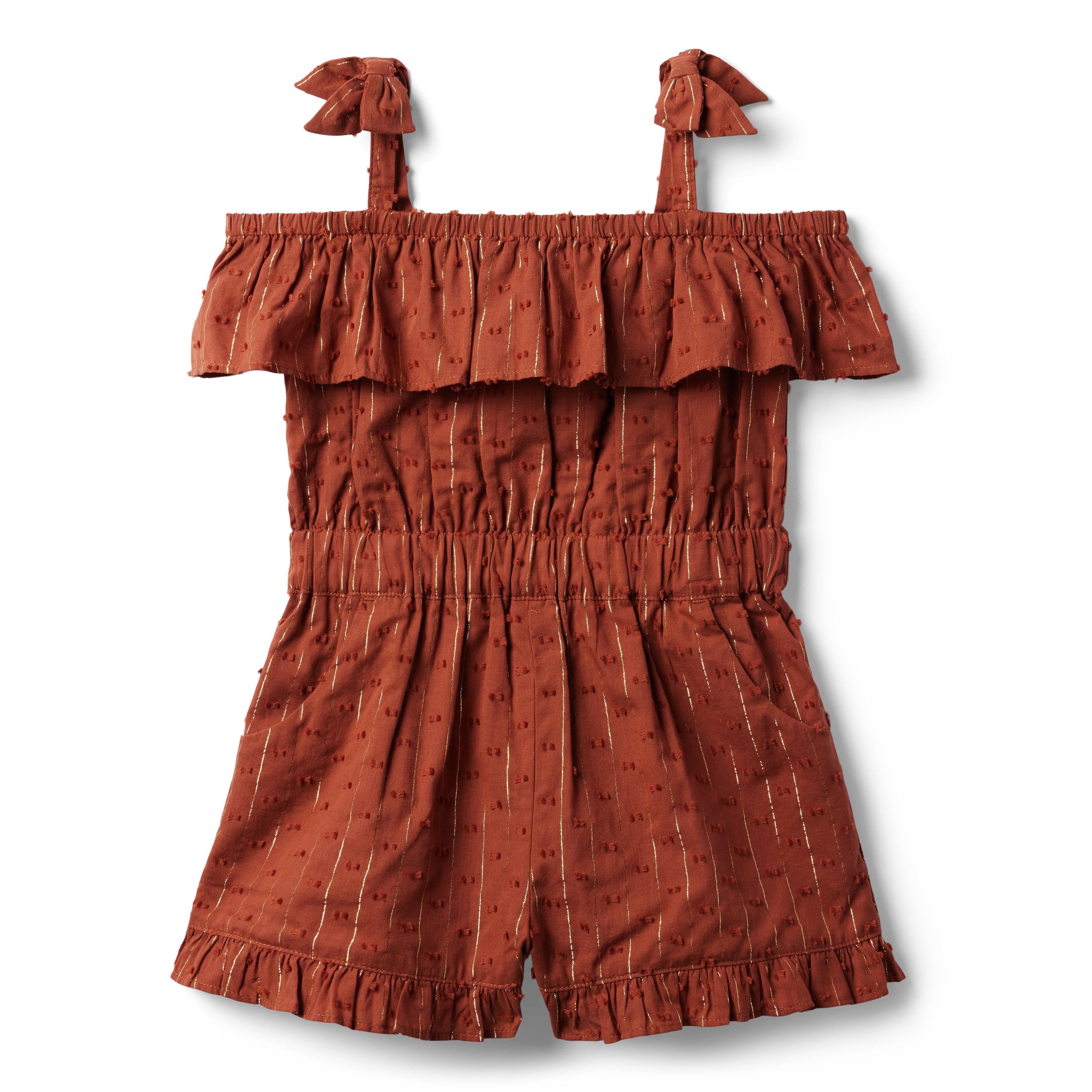 Swiss Dot Cold Shoulder Ruffle Romper image number 0