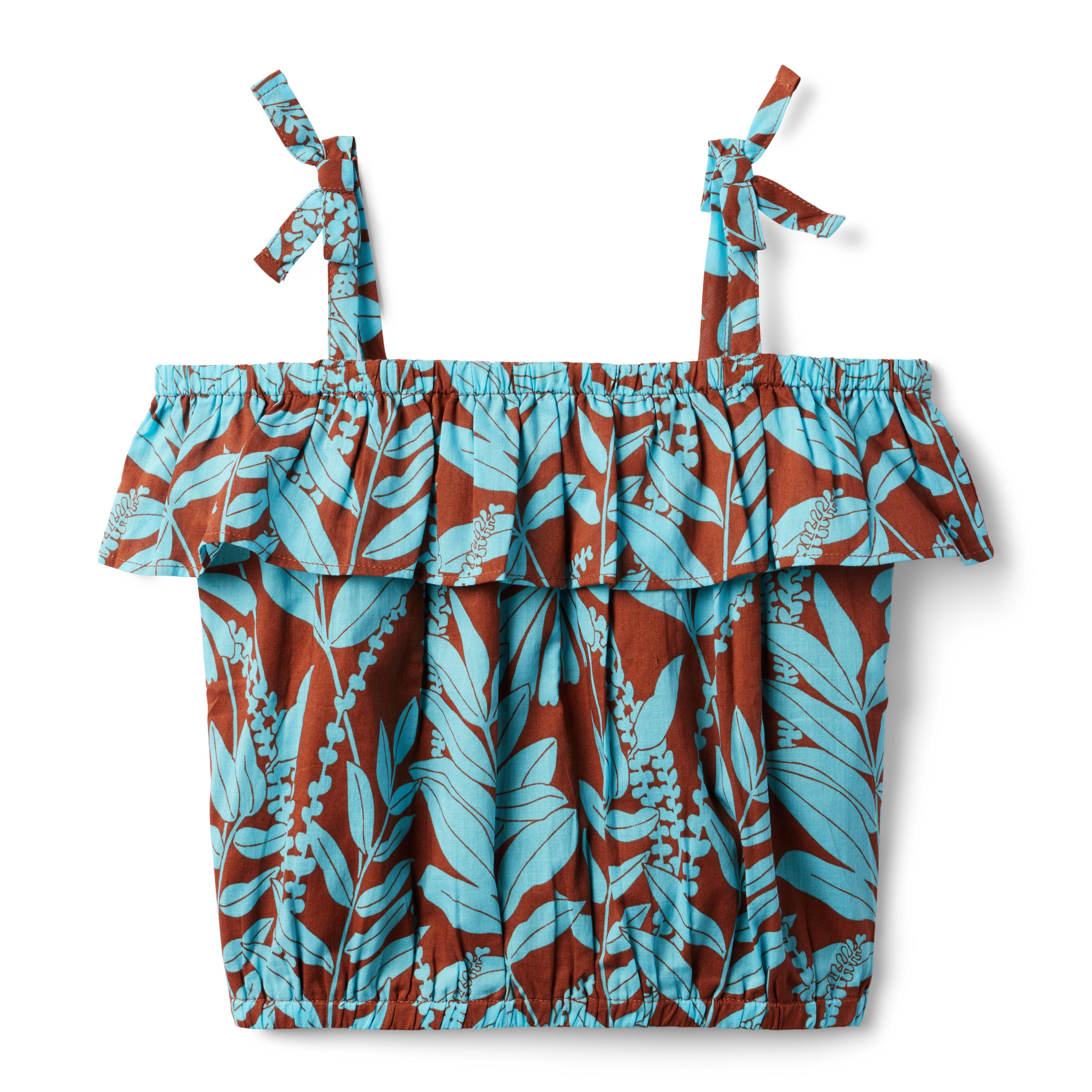 Tropical Cold Shoulder Cropped Top