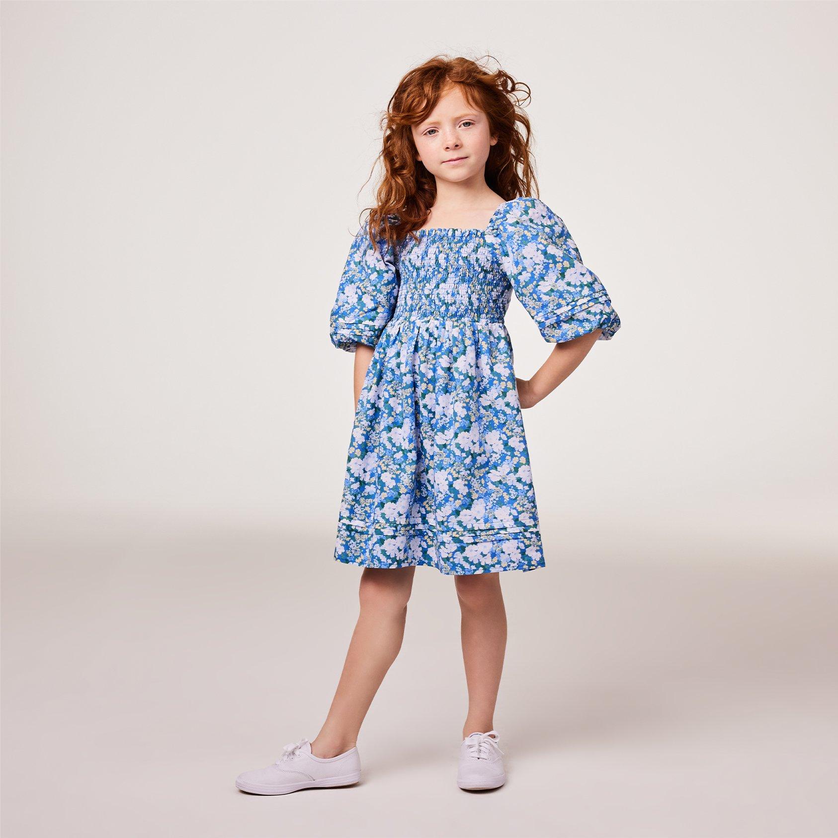 Girl Lux Lapis Floral The Natalie Floral Smocked Bubble Sleeve Dress by ...