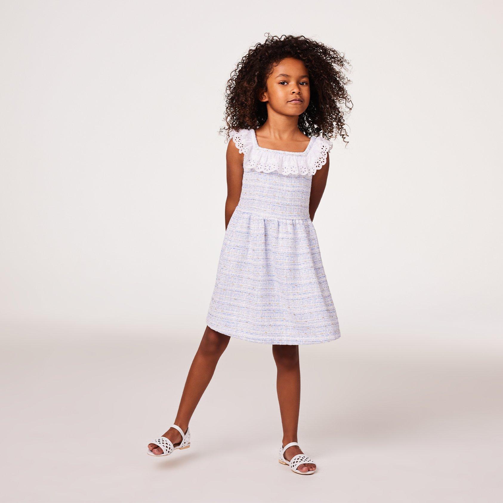 Eyelet Trim Boucle Dress