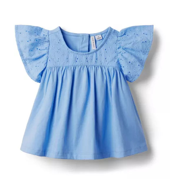 Girl Colombo Blue Eyelet Flutter Sleeve Top by Janie and Jack