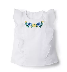 Embroidered Ruffle Top