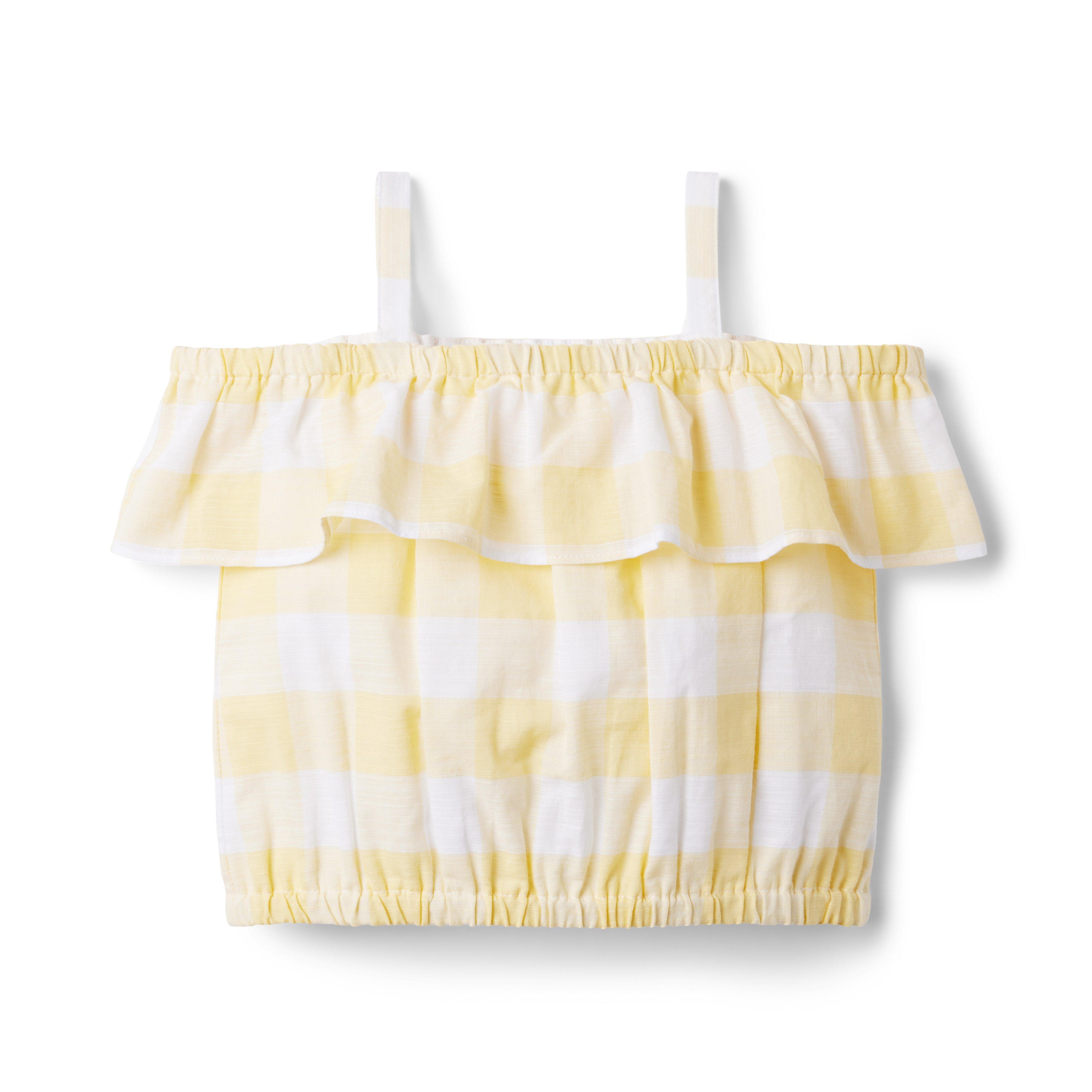 Gingham Cropped Cold Shoulder Top image number 0