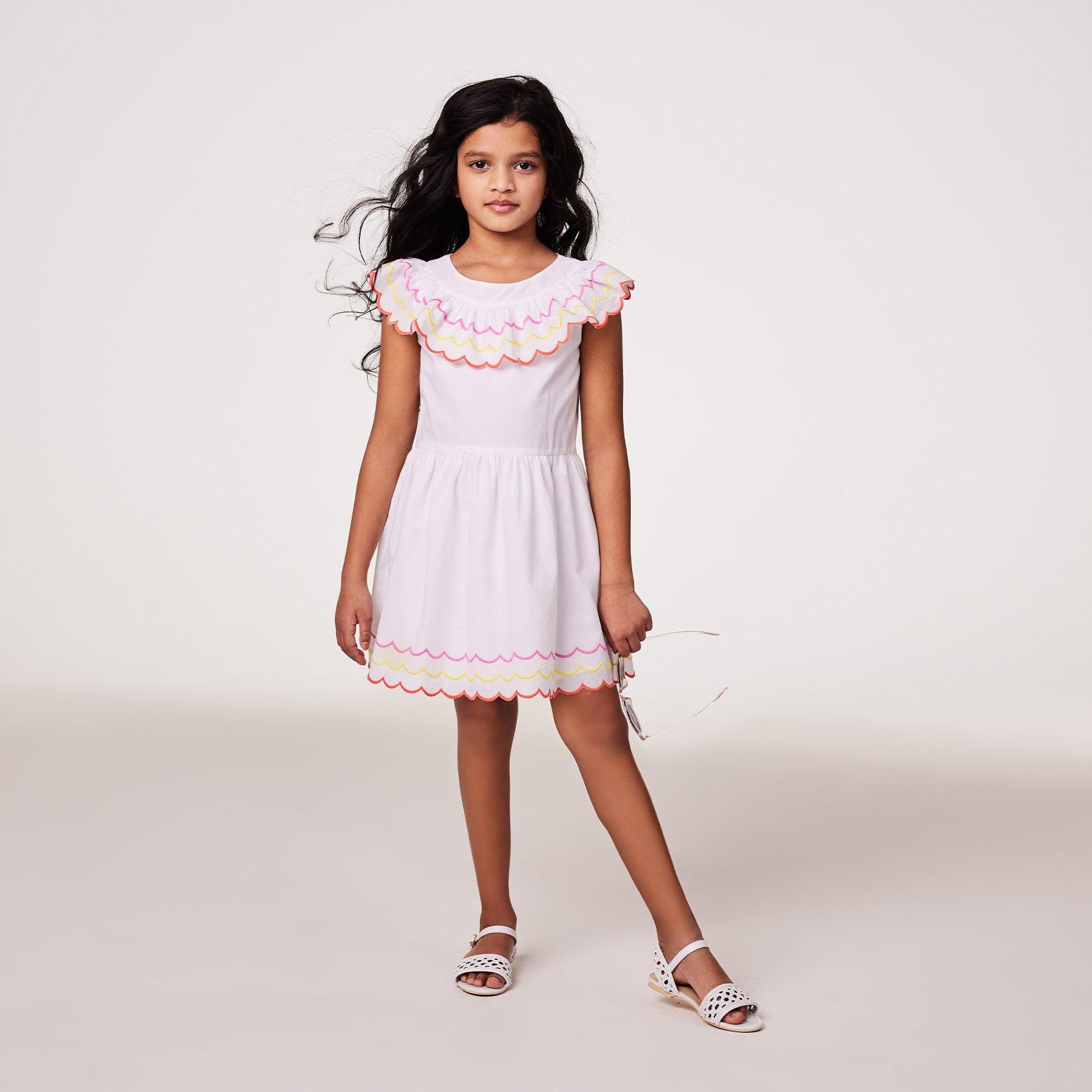 Embroidered Scalloped Ruffle Dress image number 0