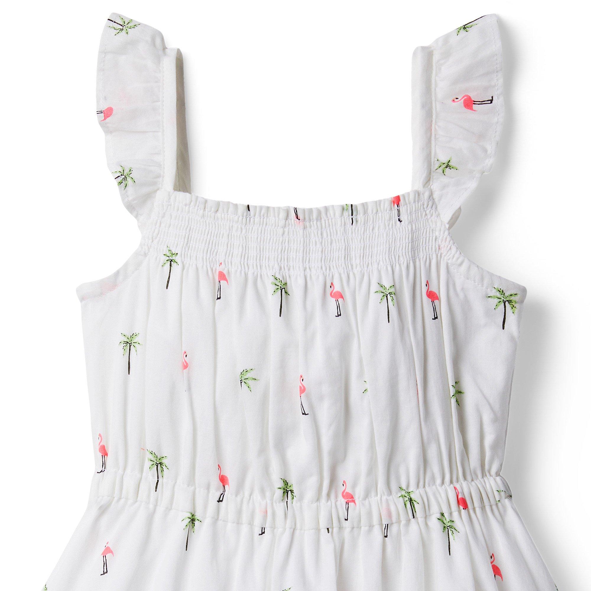 Girl White Flamingo Palm Print Flamingo Palm Ruffle Dress by Janie and Jack