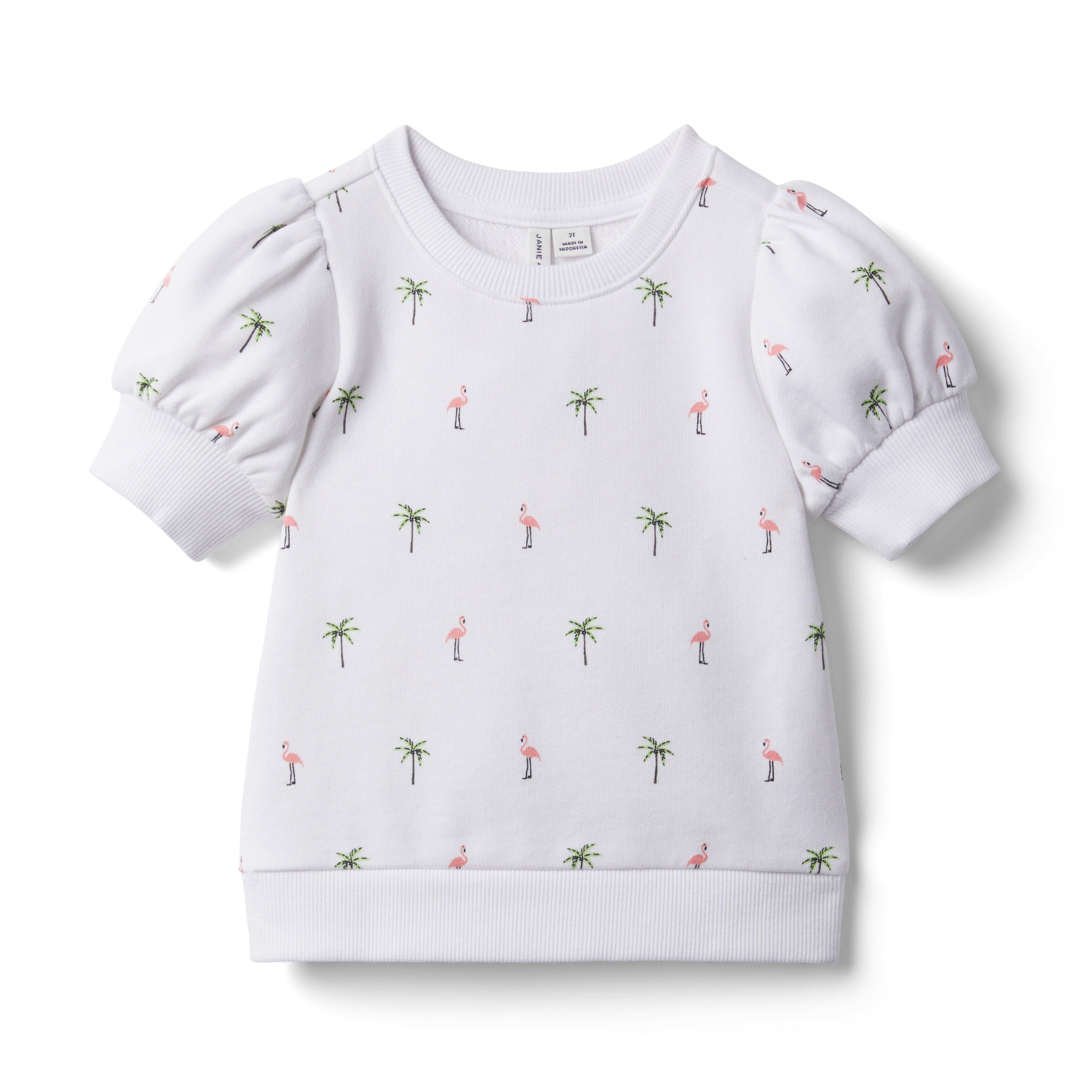 Flamingo Palm Puff Sleeve Sweatshirt