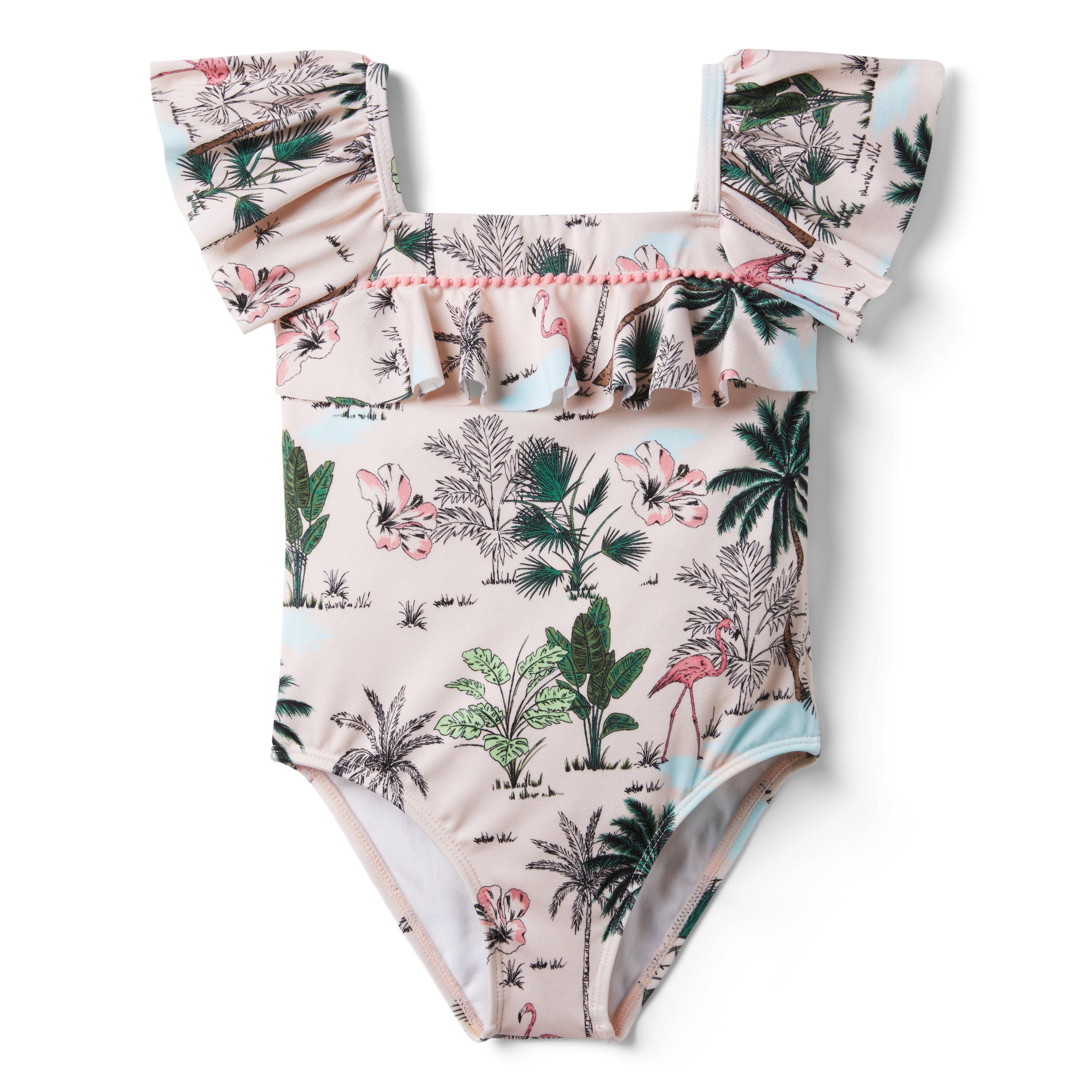 Tropical Ruffle Sleeve Swimsuit