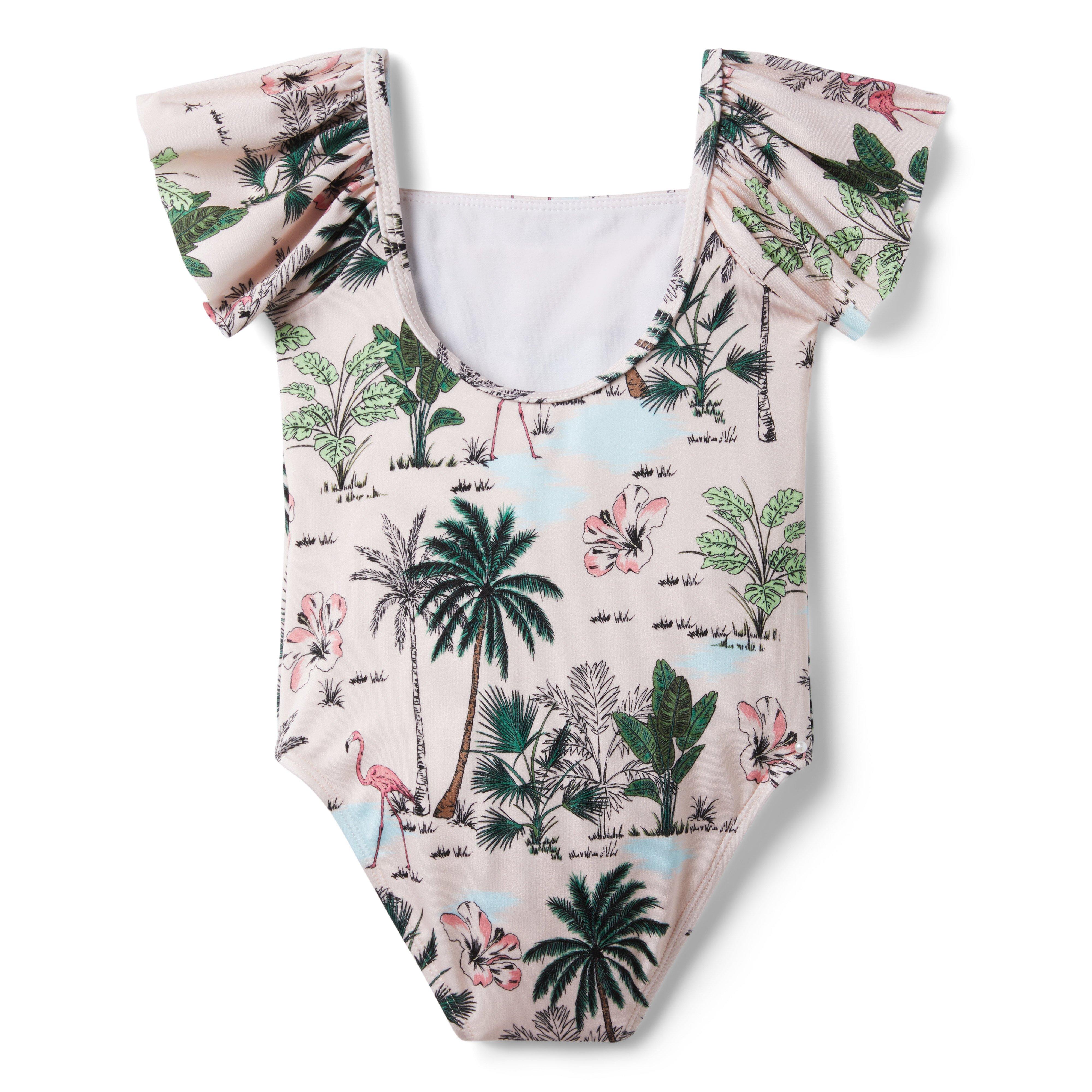 Tropical Ruffle Sleeve Swimsuit image number 1