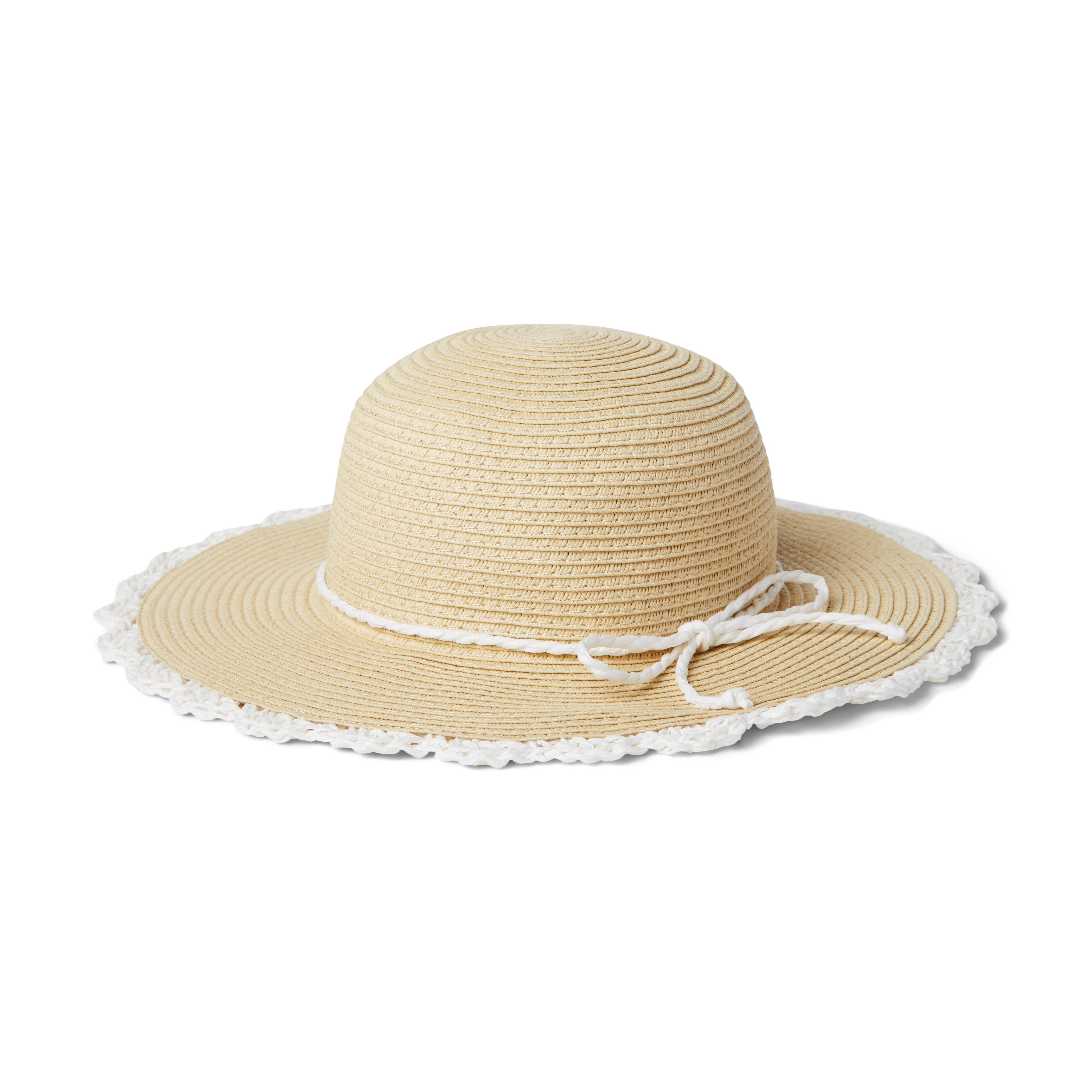 Crochet Trim Straw Sun Hat