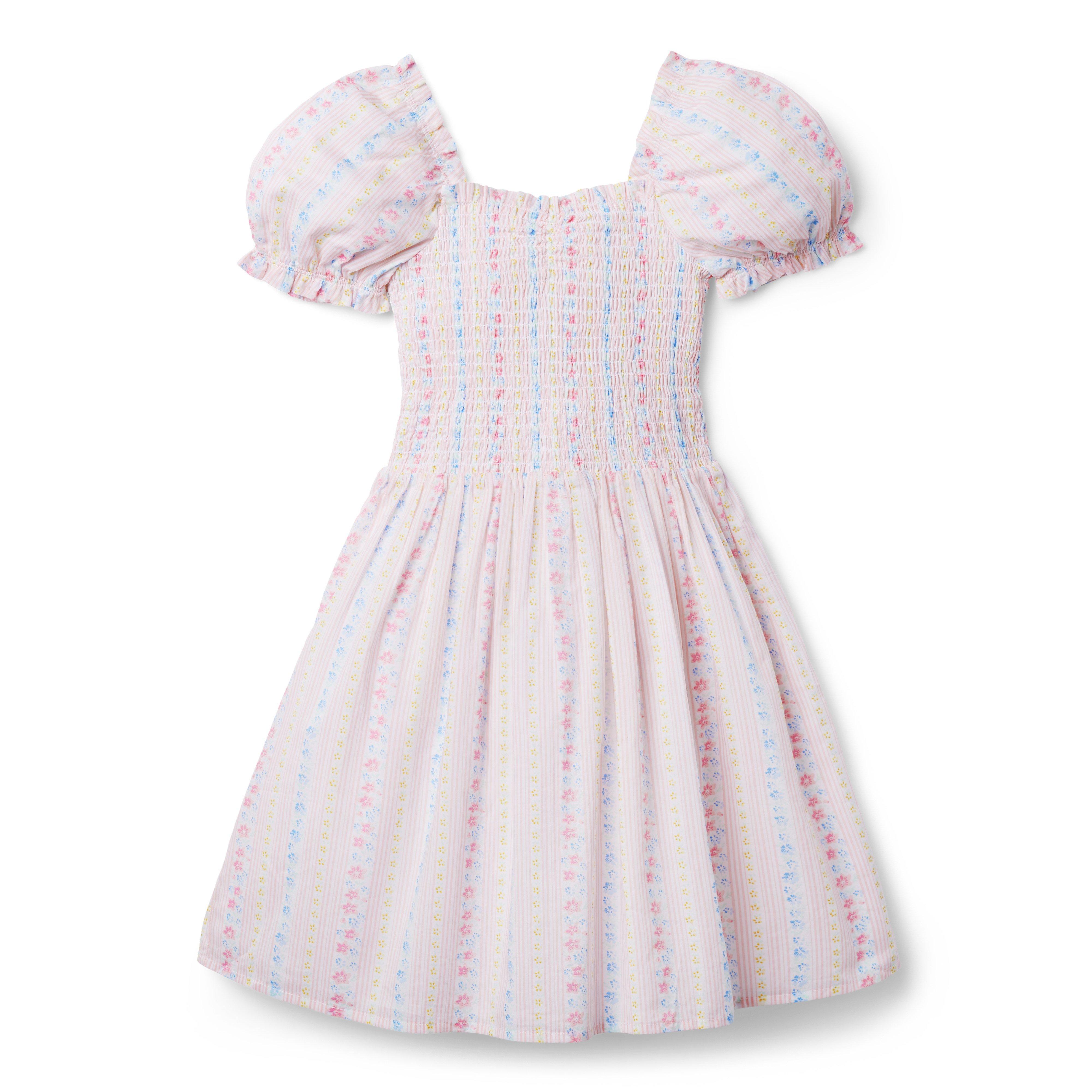 Floral Striped Smocked Puff Sleeve Dress image number 0