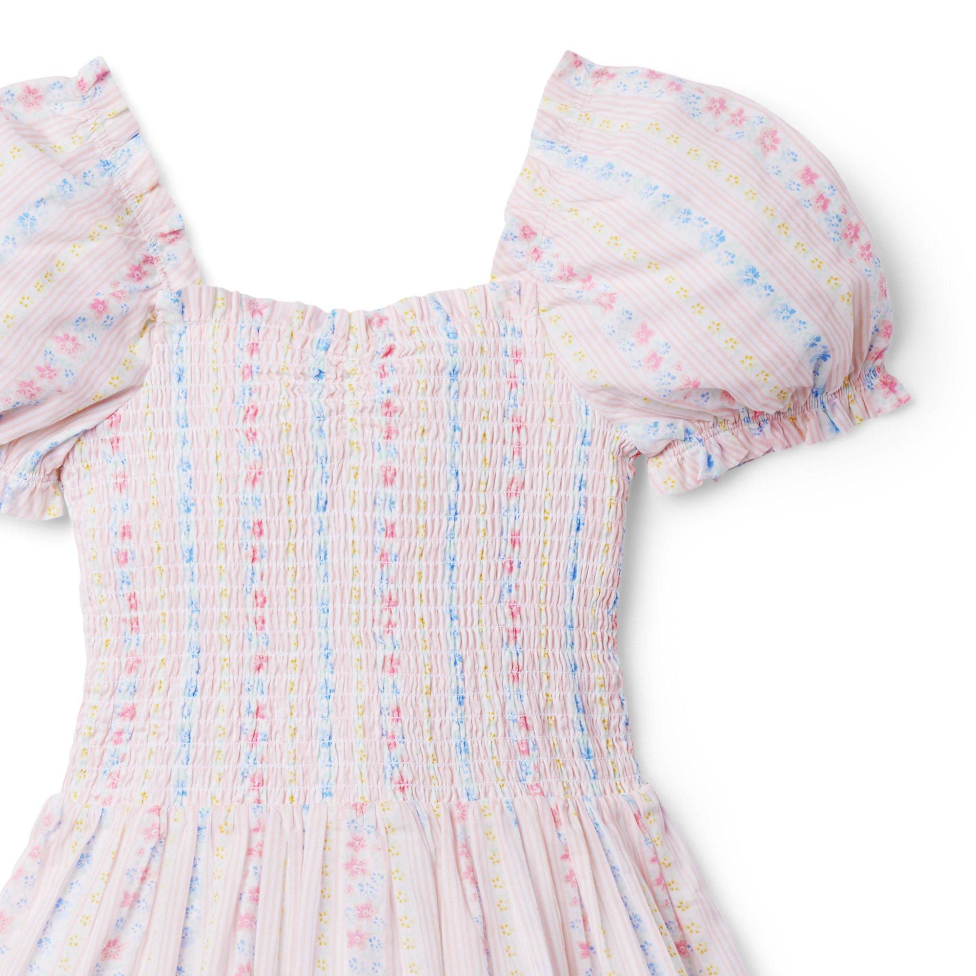 Floral Striped Smocked Puff Sleeve Dress image number 2