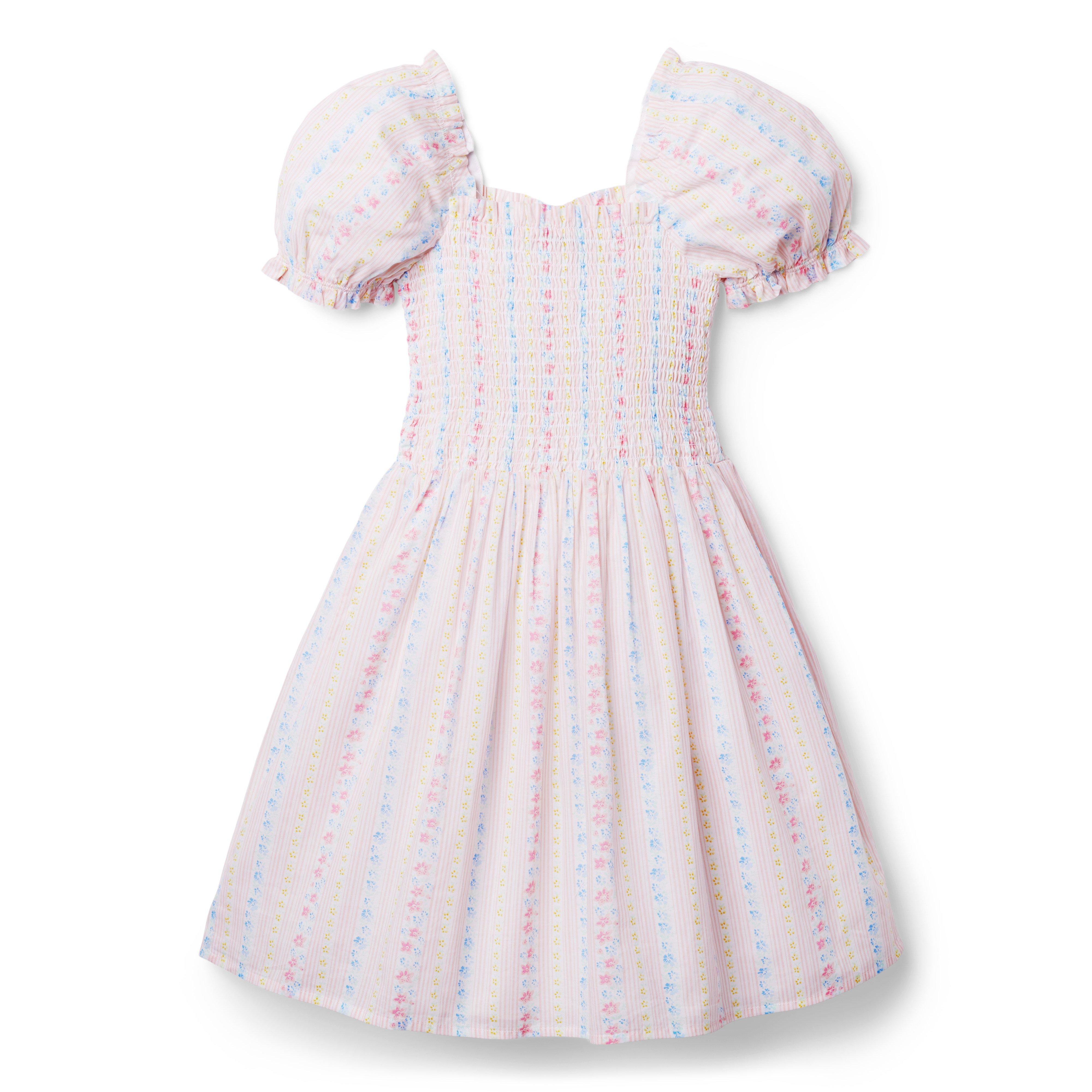 Floral Striped Smocked Puff Sleeve Dress image number 1