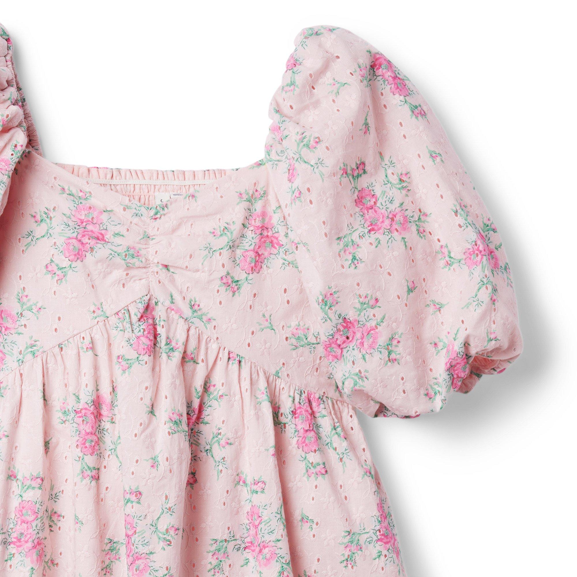 Floral Eyelet Bubble Sleeve Dress  image number 3