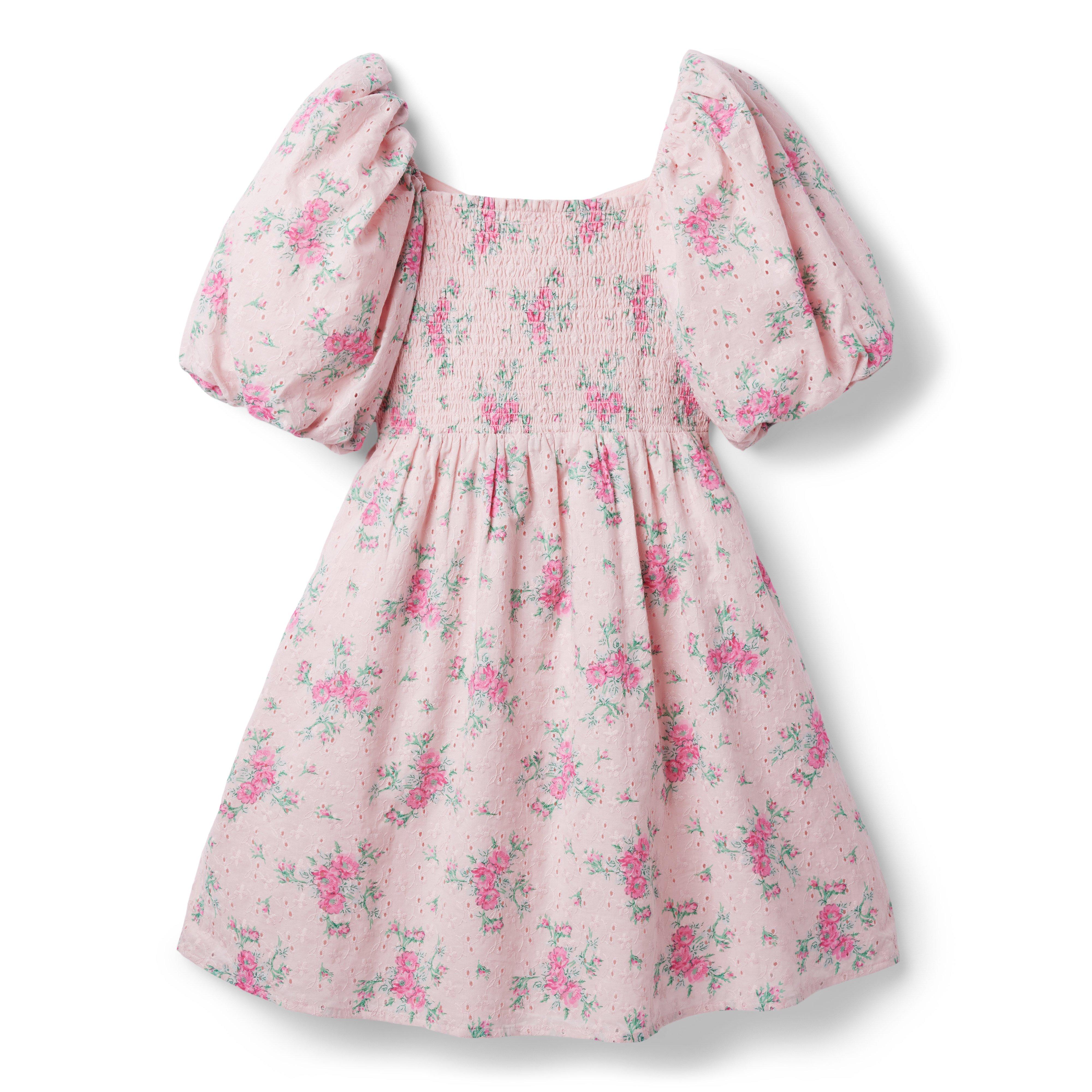 Floral Eyelet Bubble Sleeve Dress  image number 1