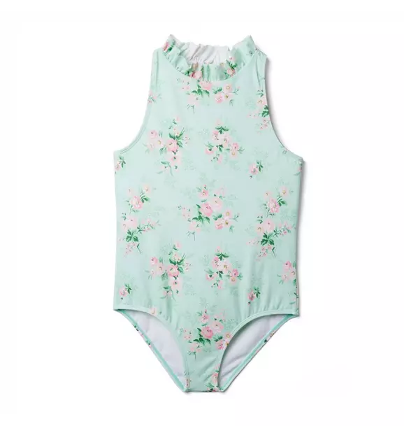 Floral Ruffle Neck Swimsuit