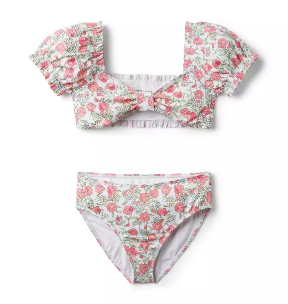 Floral Puff Sleeve 2-Piece Swimsuit
